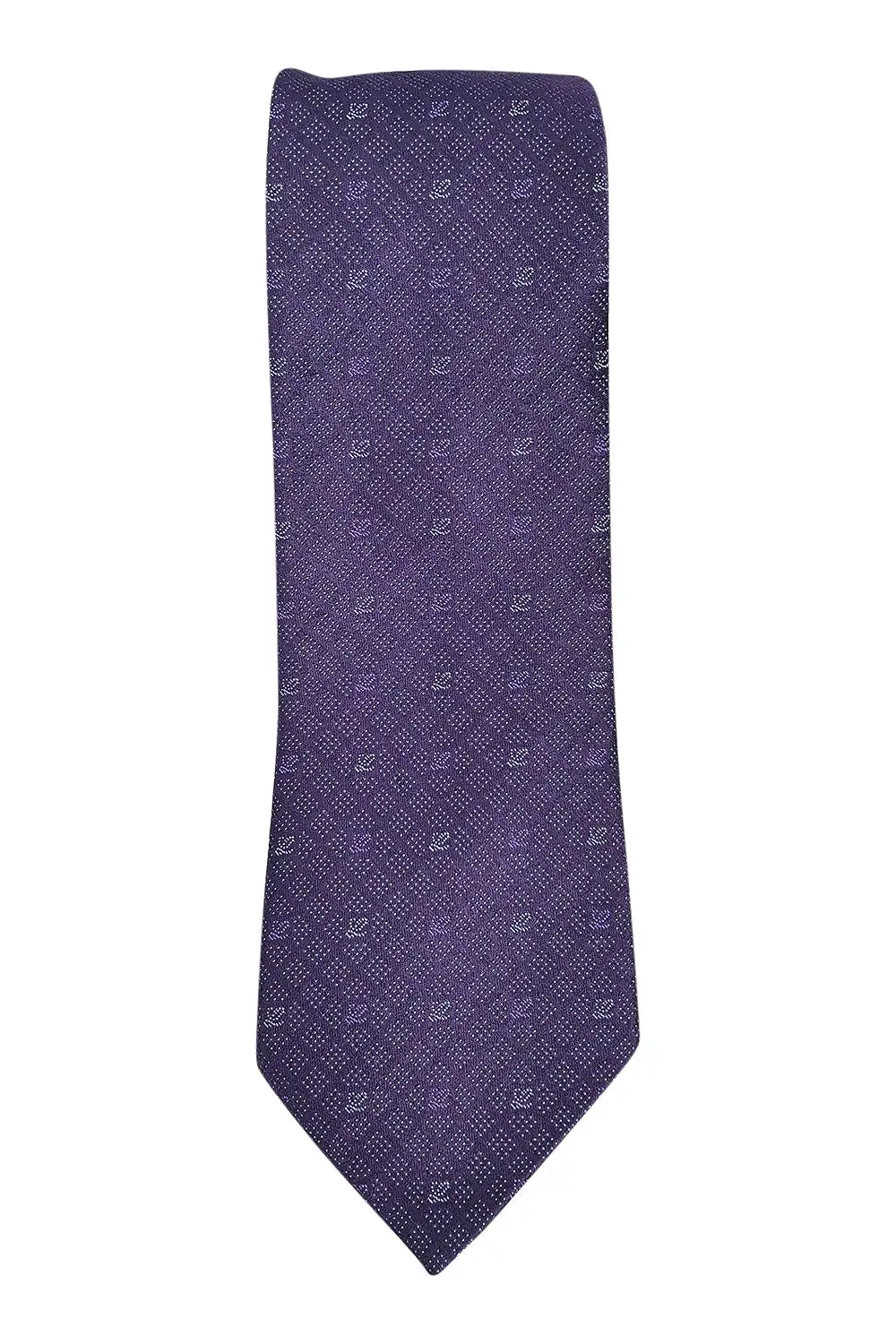 LOEWE 100% Silk Purple Tie Silver Polka Dot With Logo Repeat (60 L | 3.3 W)