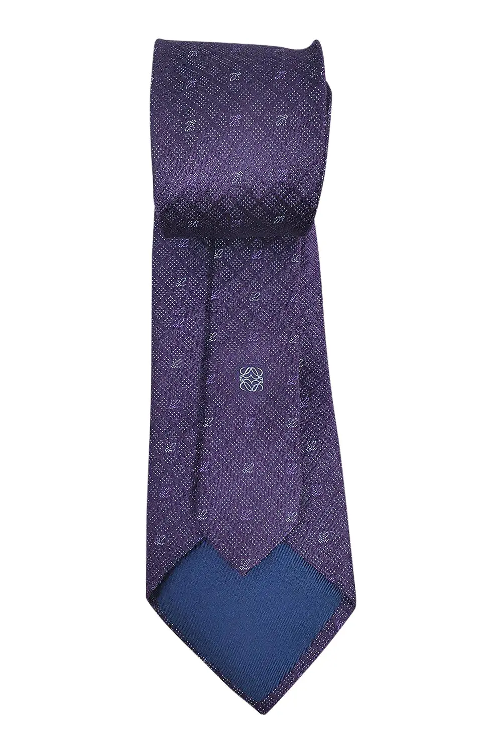 LOEWE 100% Silk Purple Tie Silver Polka Dot With Logo Repeat (60 L | 3.3 W)