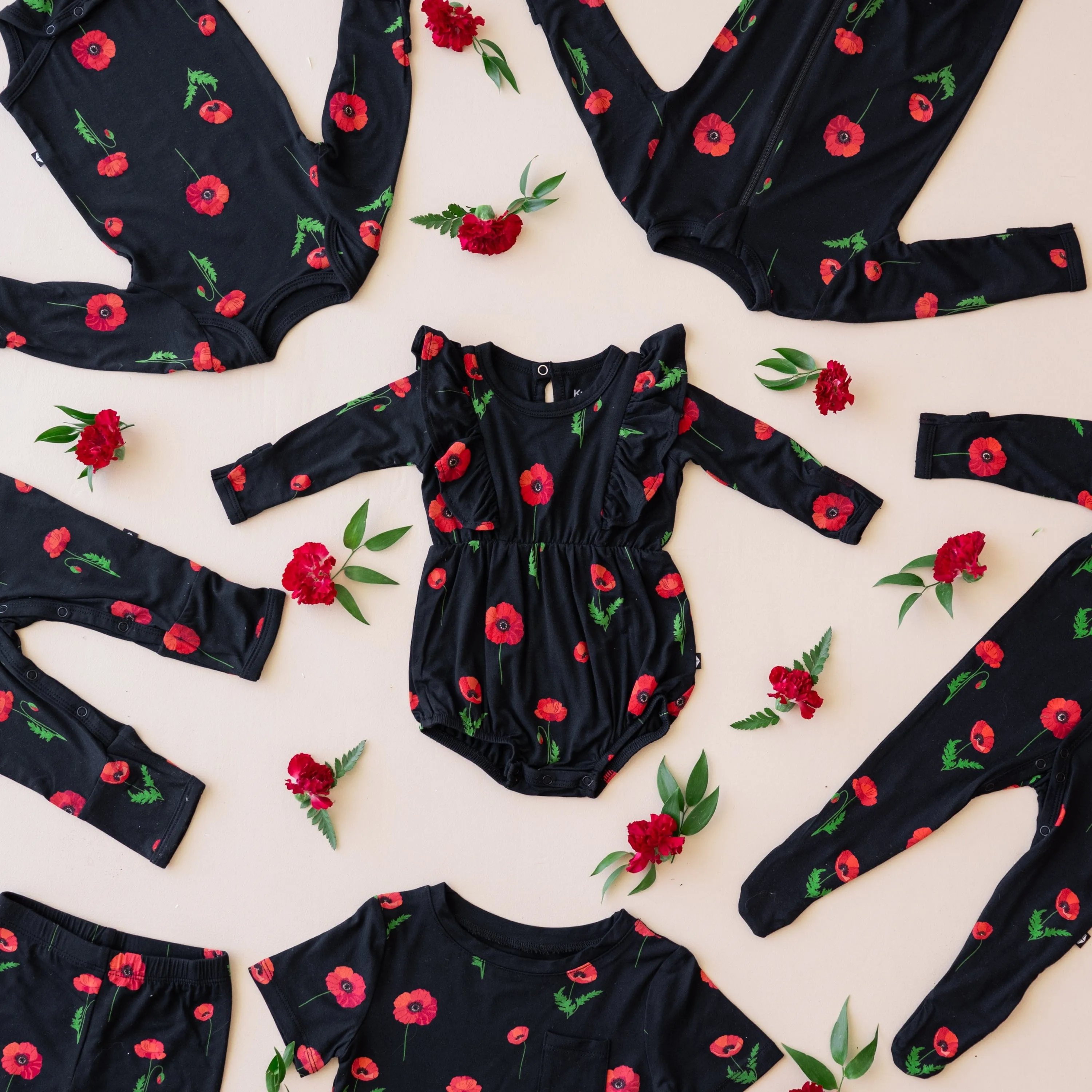 Long Sleeve Toddler Crew Neck Tee in Midnight Poppies