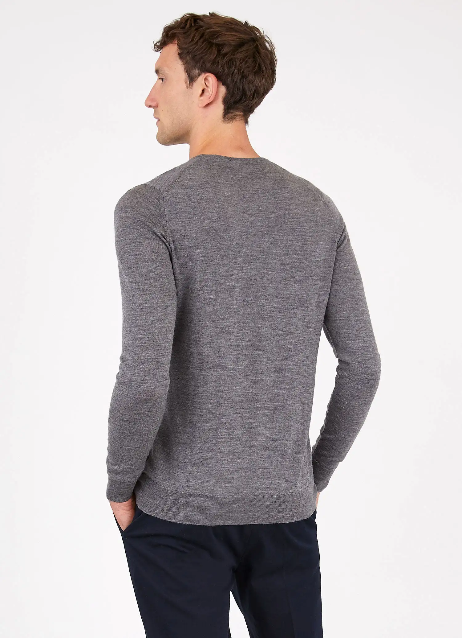 Men's Extra-Fine Merino Crew Neck in Grey Melange