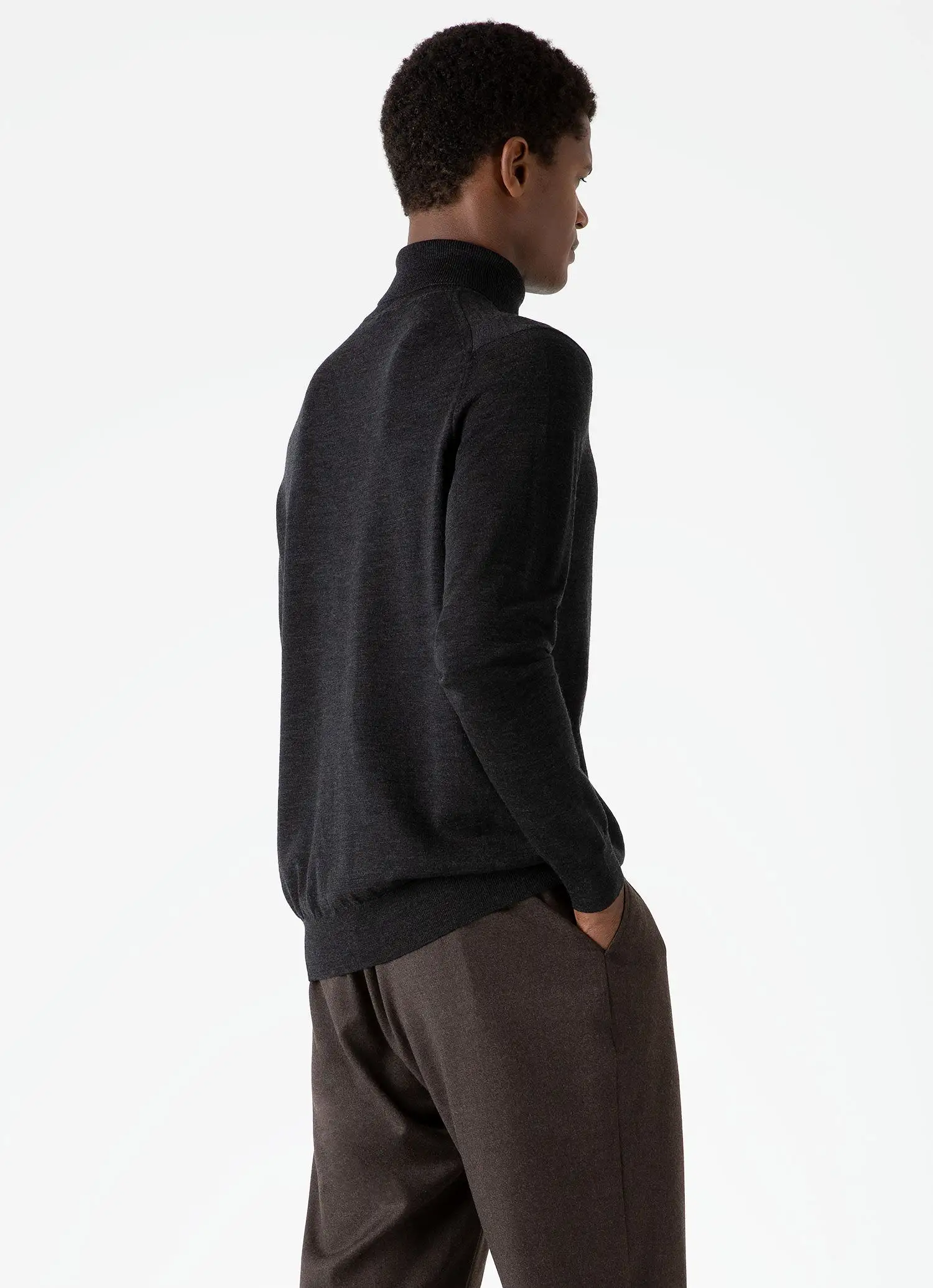 Men's Extra-Fine Merino Roll Neck in Charcoal Melange