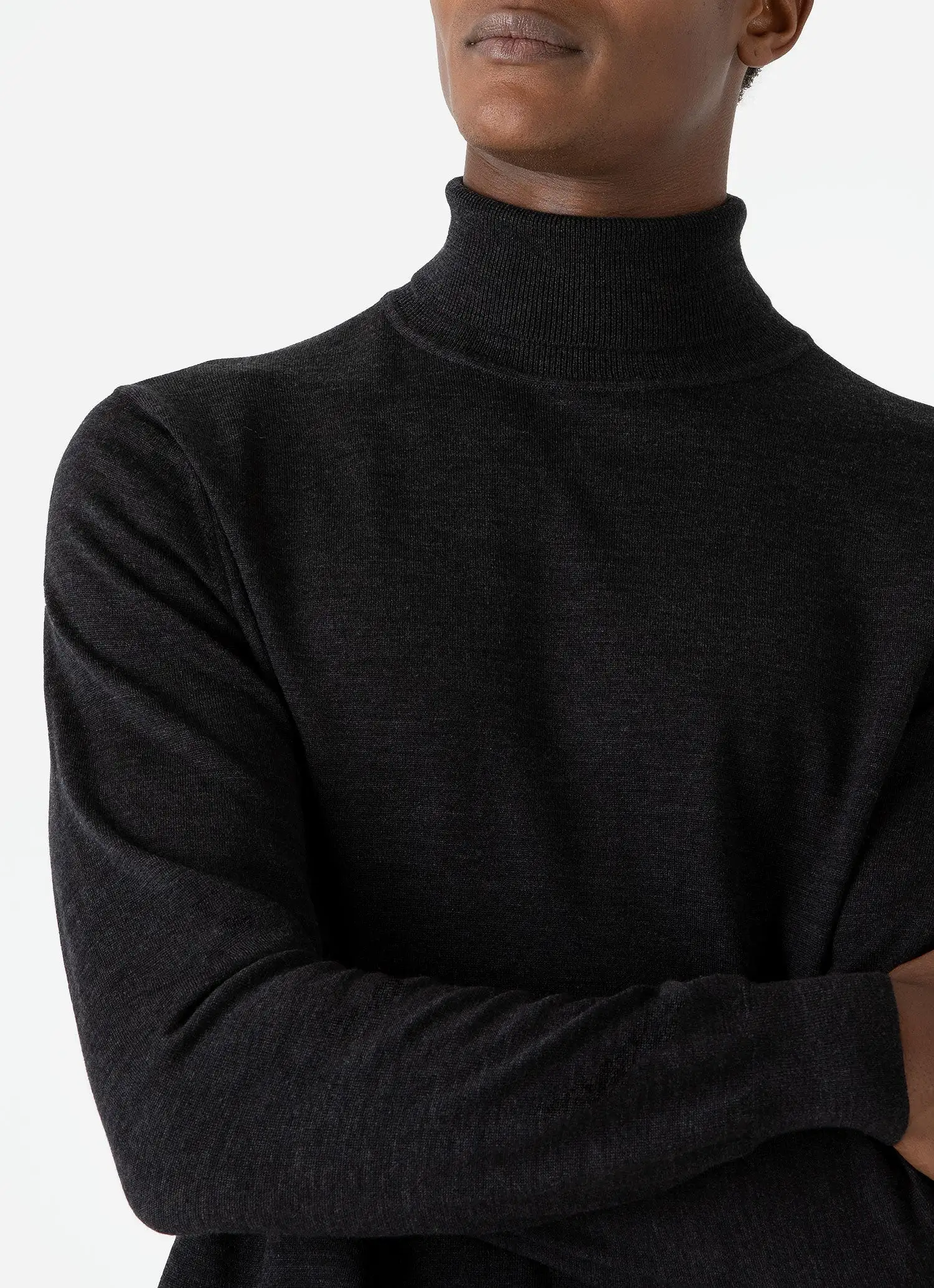 Men's Extra-Fine Merino Roll Neck in Charcoal Melange