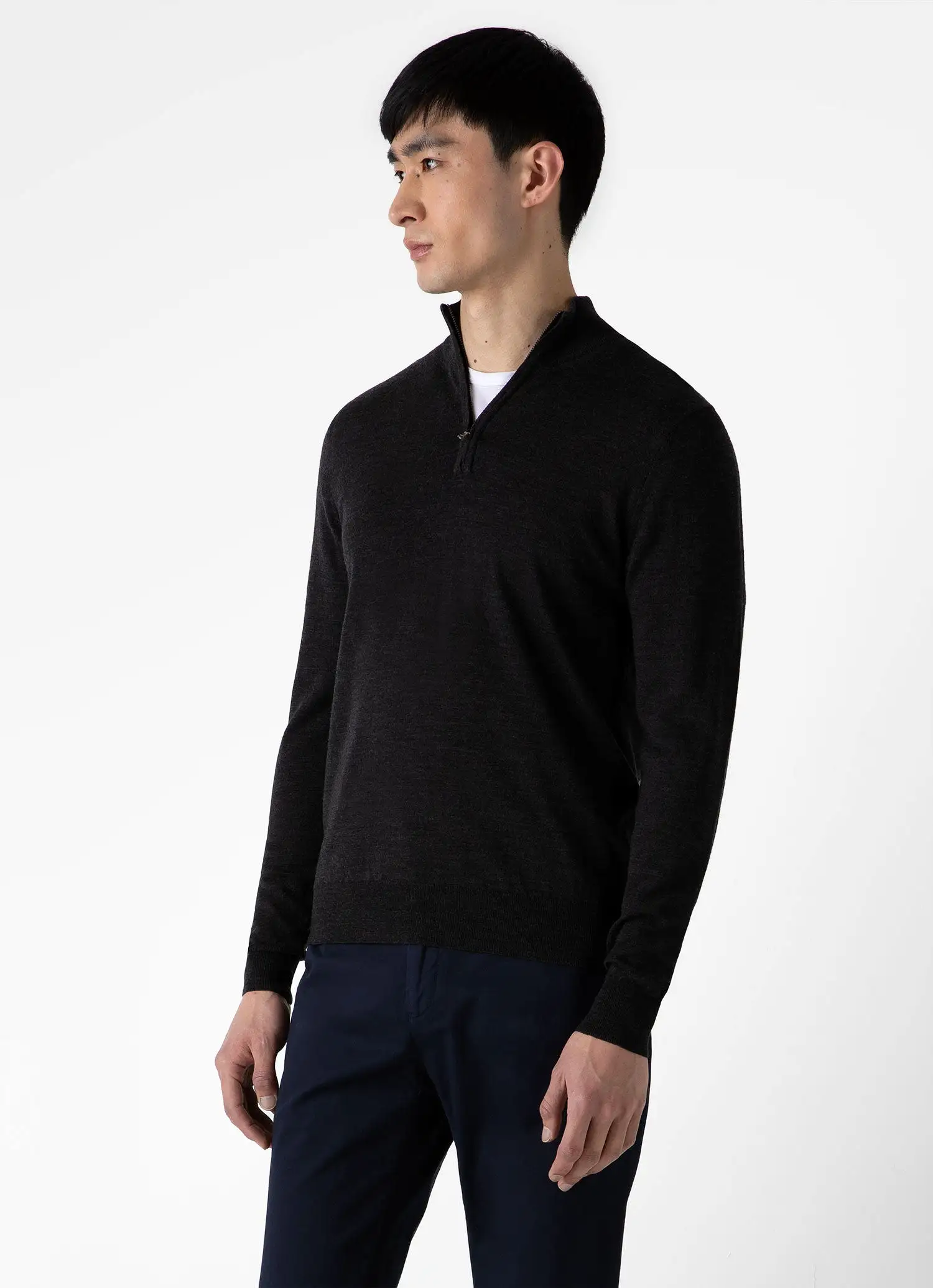 Men's Extra-Fine Merino Zip Neck in Charcoal Melange