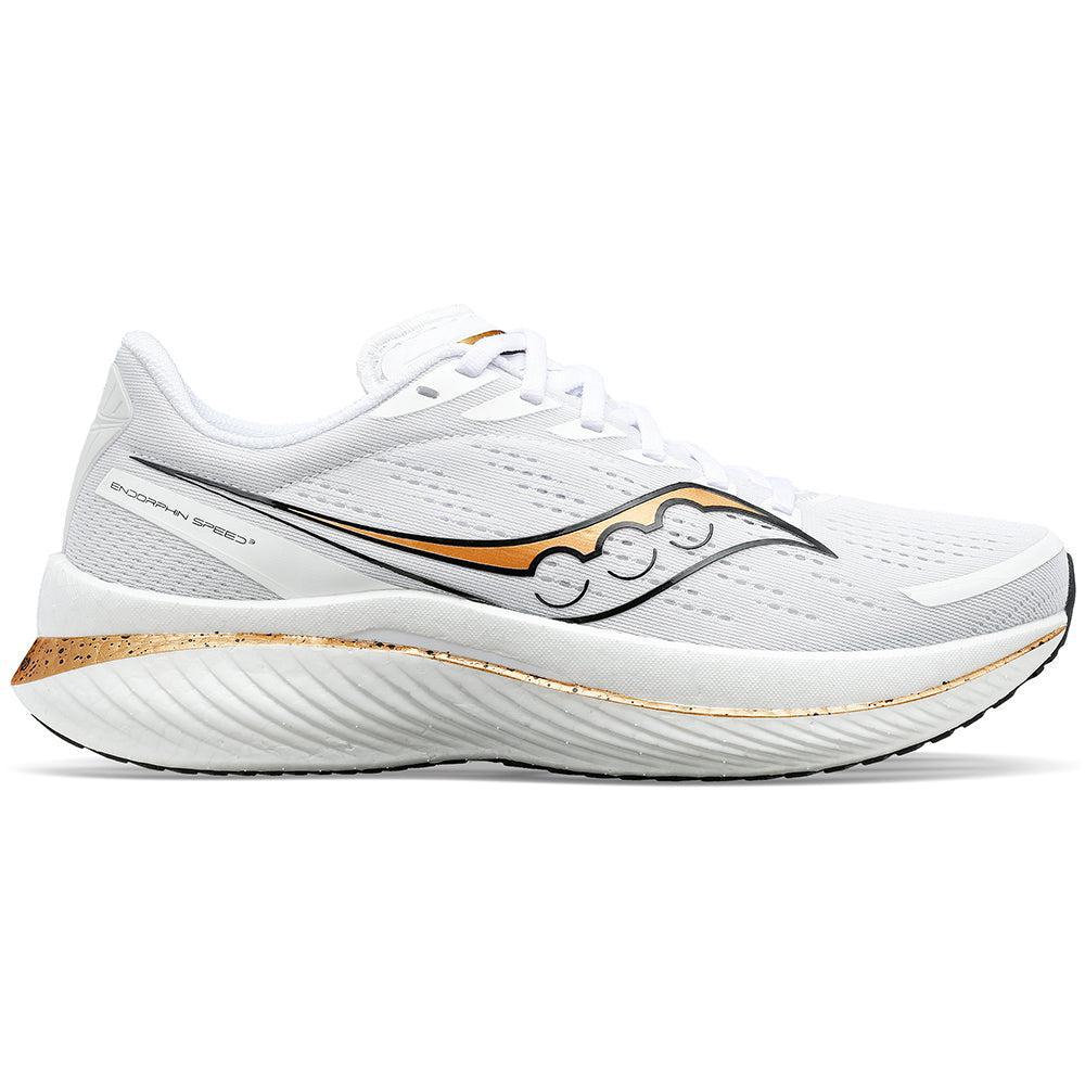 Men's Saucony Endorphin Speed 3, White/Gold, 12 D Medium