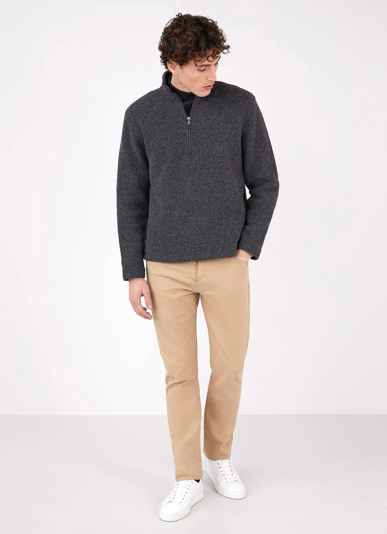 Men's Wool Fleece Zip Neck in Charcoal Melange