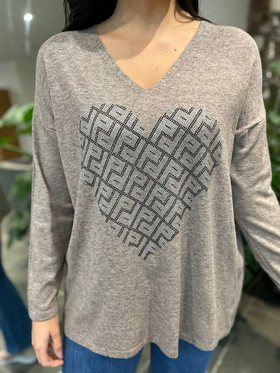 Mocha Diamante Heart Knit Gail