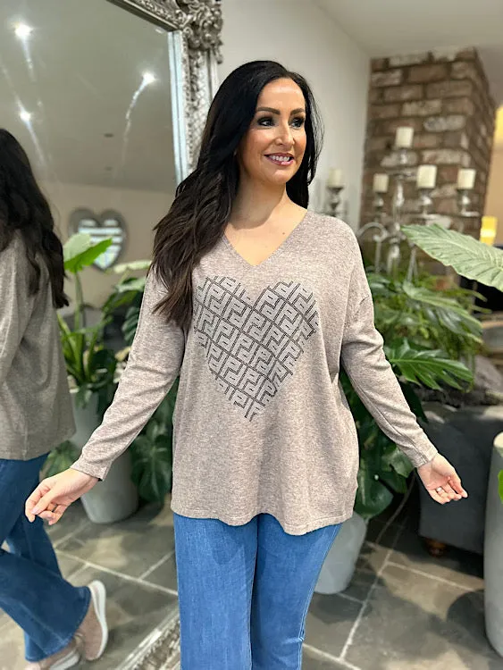 Mocha Diamante Heart Knit Gail