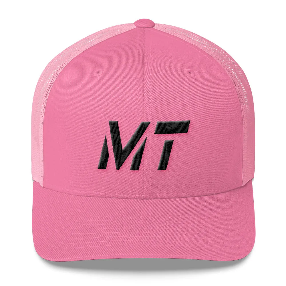 Montana - Mesh Back Trucker Cap - Black Embroidery - MT - Many Hat Color Options Available