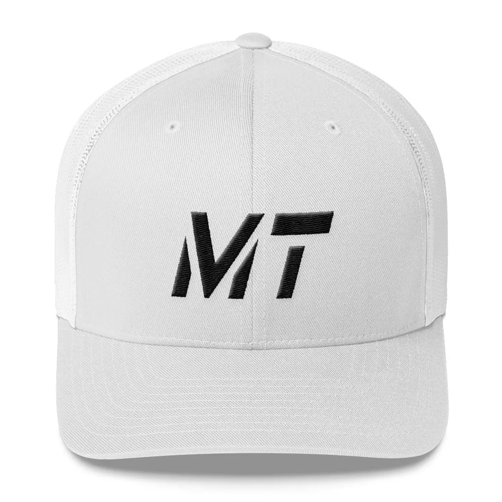 Montana - Mesh Back Trucker Cap - Black Embroidery - MT - Many Hat Color Options Available