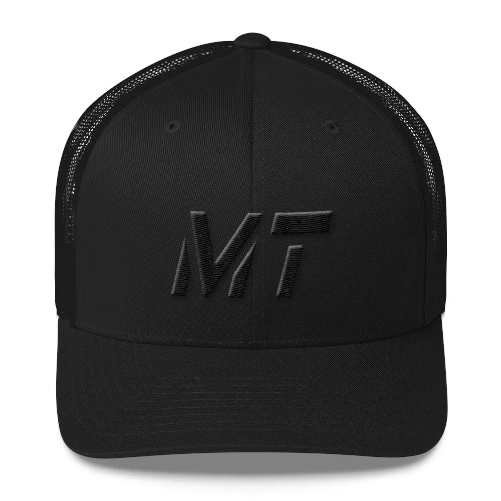 Montana - Mesh Back Trucker Cap - Black Embroidery - MT - Many Hat Color Options Available