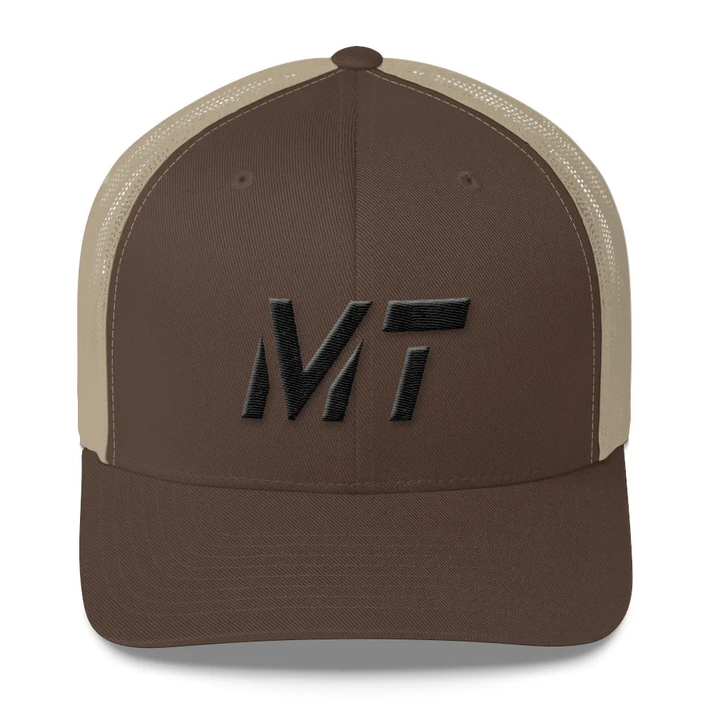 Montana - Mesh Back Trucker Cap - Black Embroidery - MT - Many Hat Color Options Available