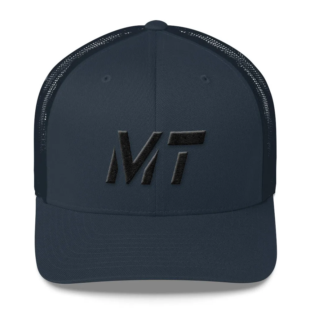 Montana - Mesh Back Trucker Cap - Black Embroidery - MT - Many Hat Color Options Available