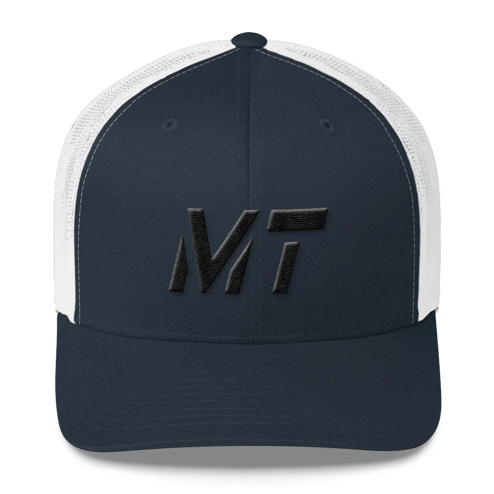 Montana - Mesh Back Trucker Cap - Black Embroidery - MT - Many Hat Color Options Available