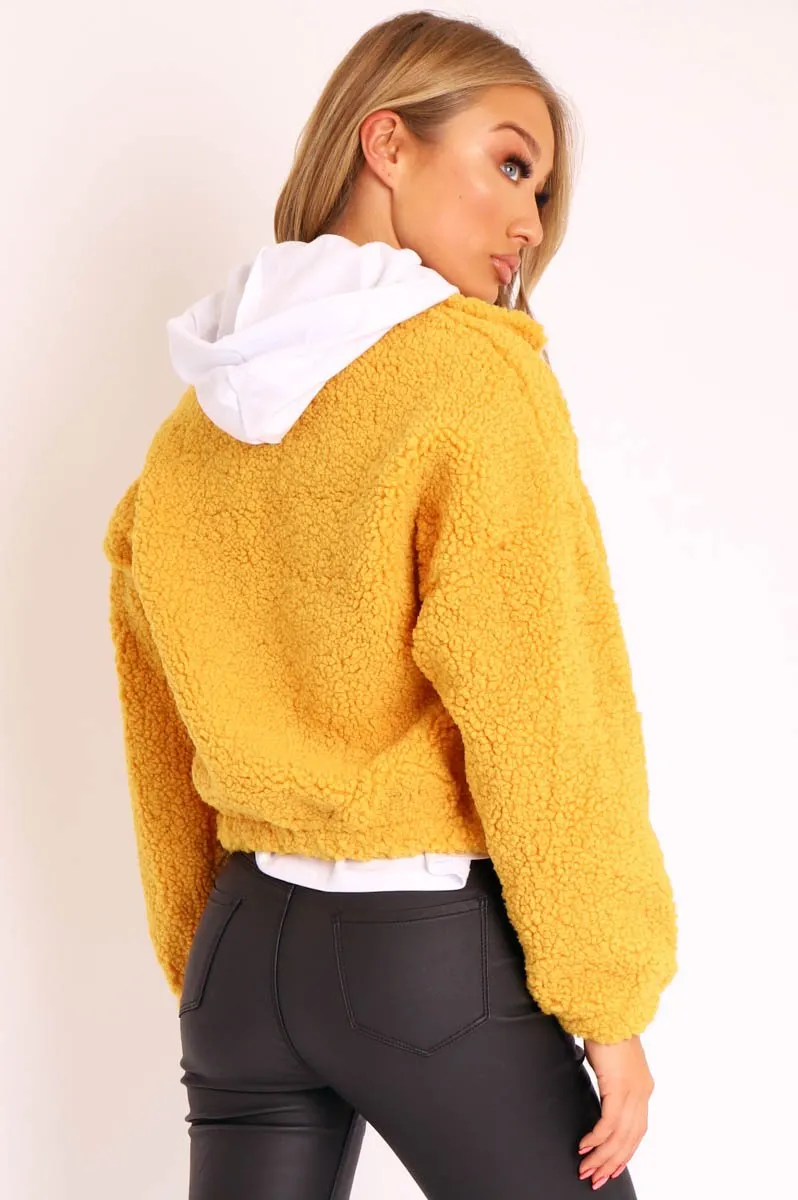 Mustard Zip Front Teddy Jacket - Elena