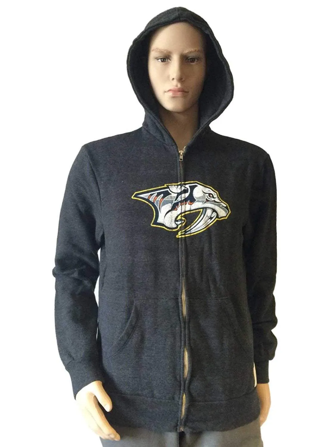 Nashville Predators Retro Brand Gray Triblend Fleece Zip-Up Hoodie Jacket