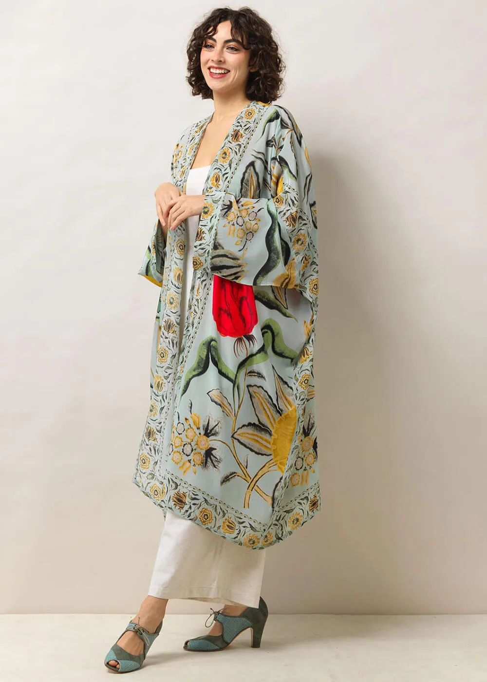 One Hundred Stars Joy Long Kimono Aqua