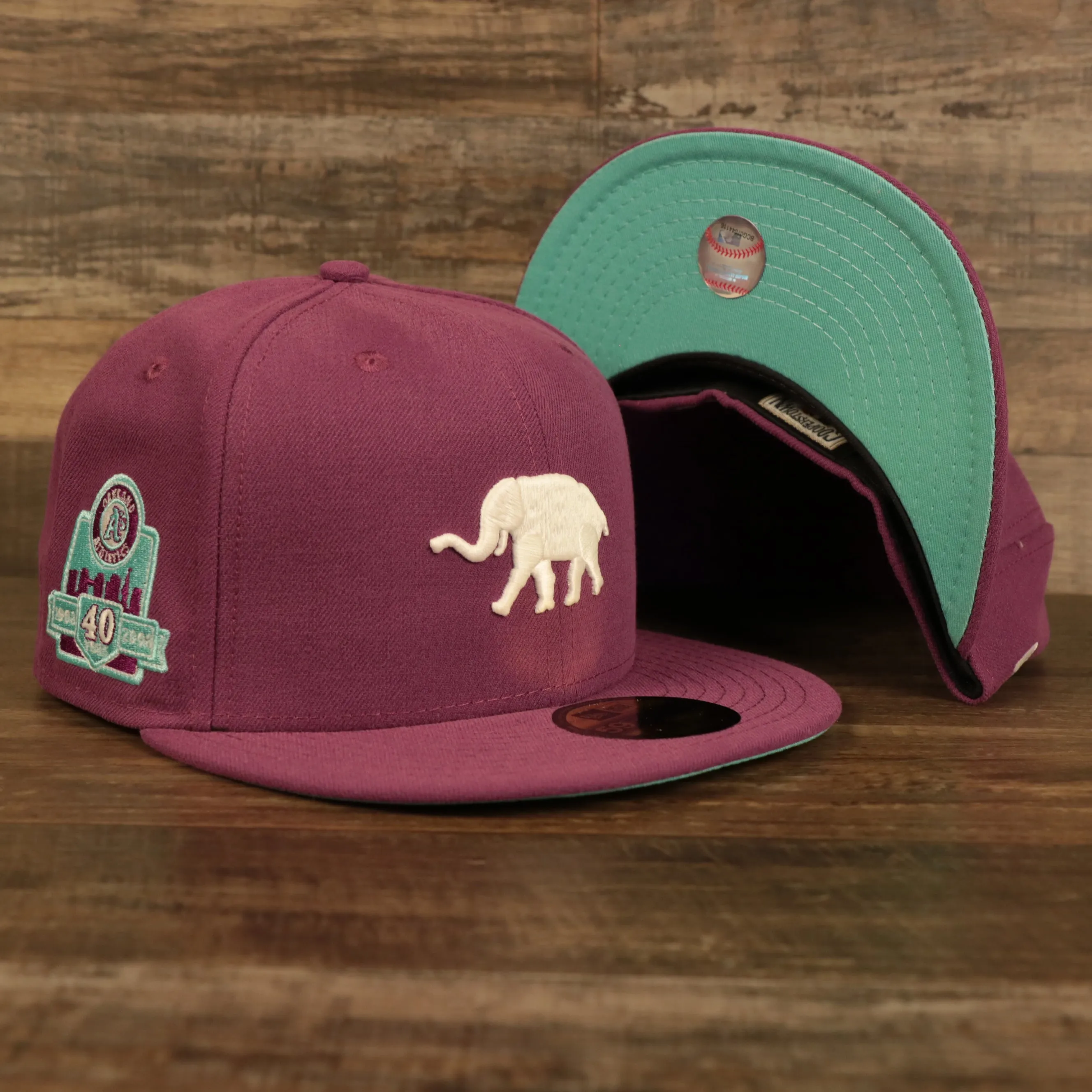 Philadelphia Athletics Glow In The Dark Oakland 40 Year Patch Teal Bottom Side Patch 59Fifty Fitted Cap