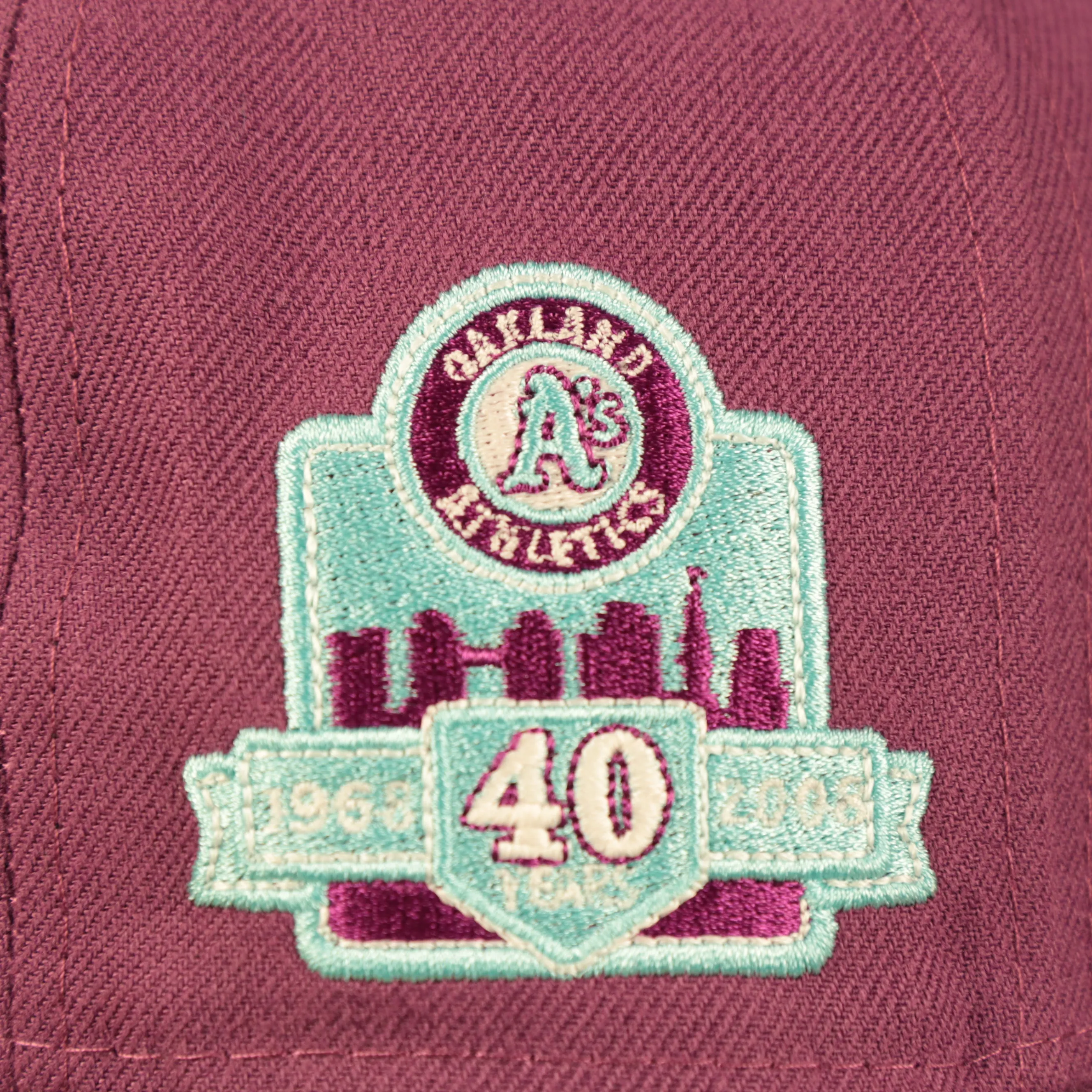 Philadelphia Athletics Glow In The Dark Oakland 40 Year Patch Teal Bottom Side Patch 59Fifty Fitted Cap