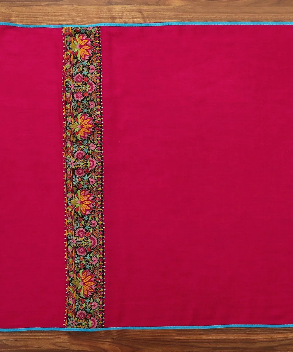 Pink Pure Pashmina Scarf With Applique Border In Kalamkari