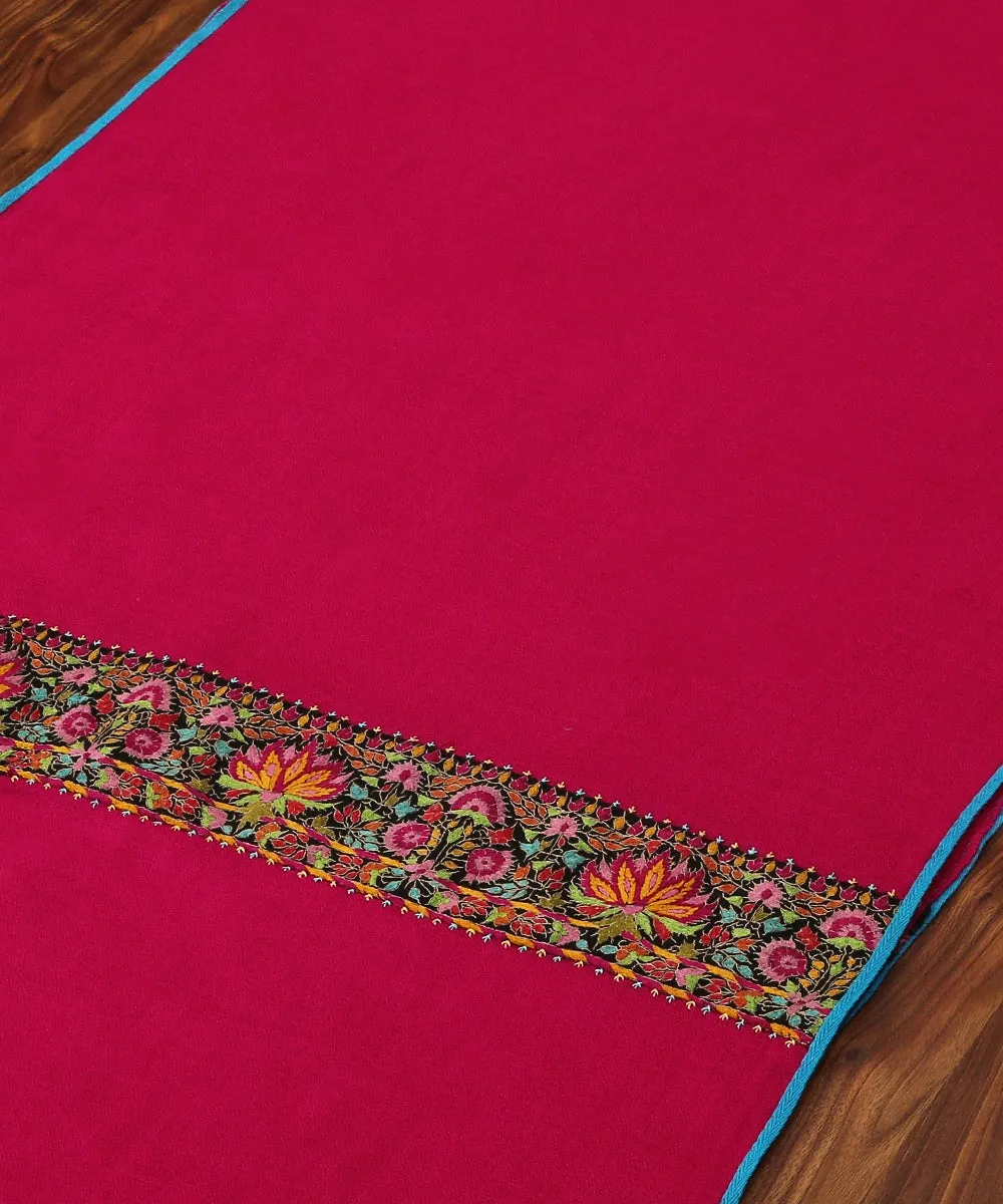 Pink Pure Pashmina Scarf With Applique Border In Kalamkari