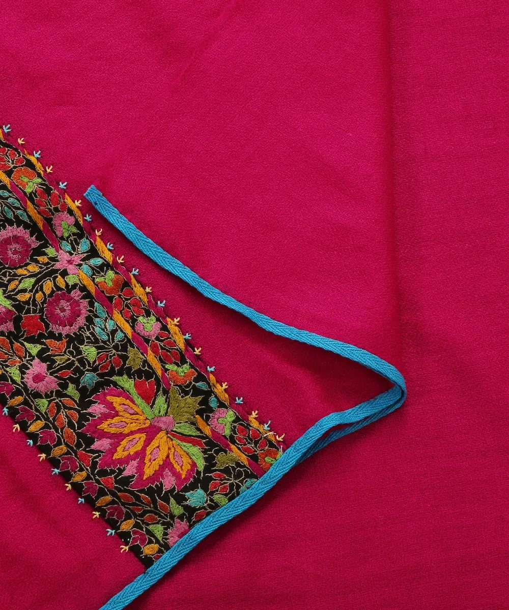 Pink Pure Pashmina Scarf With Applique Border In Kalamkari