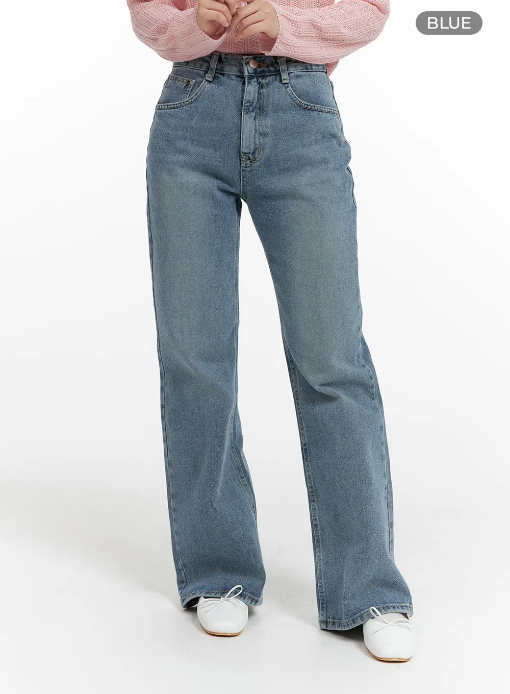 Recycled Denim Washed Straight-Leg Jeans OF422