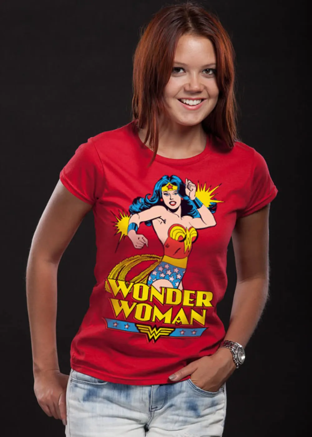 Retro Movies Wonder Woman Girly T-Shirt Red