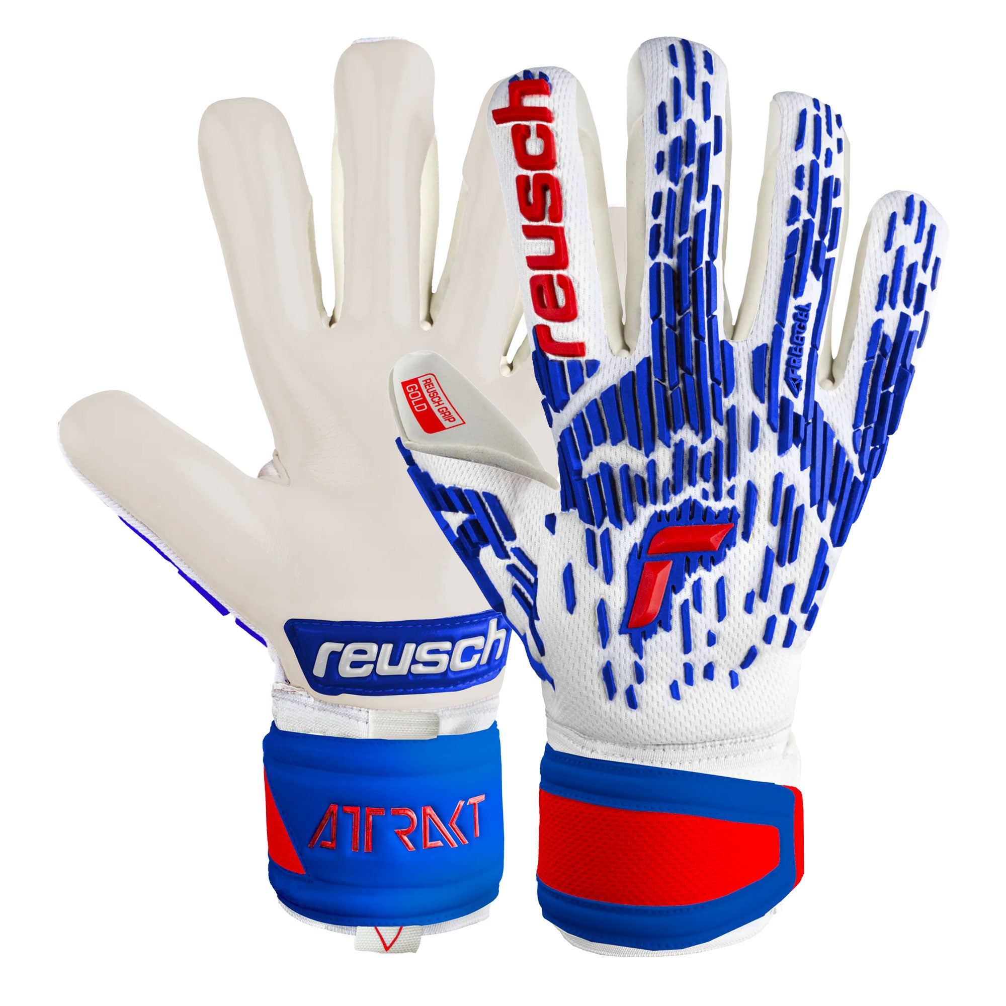 Reusch Men's Attrakt Freegel Gold Sleek Fingersave Goalkeeper Gloves White/Blue