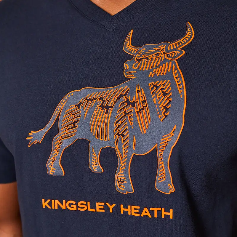 Slatted Charging Bull V-Neck Tee Midnight