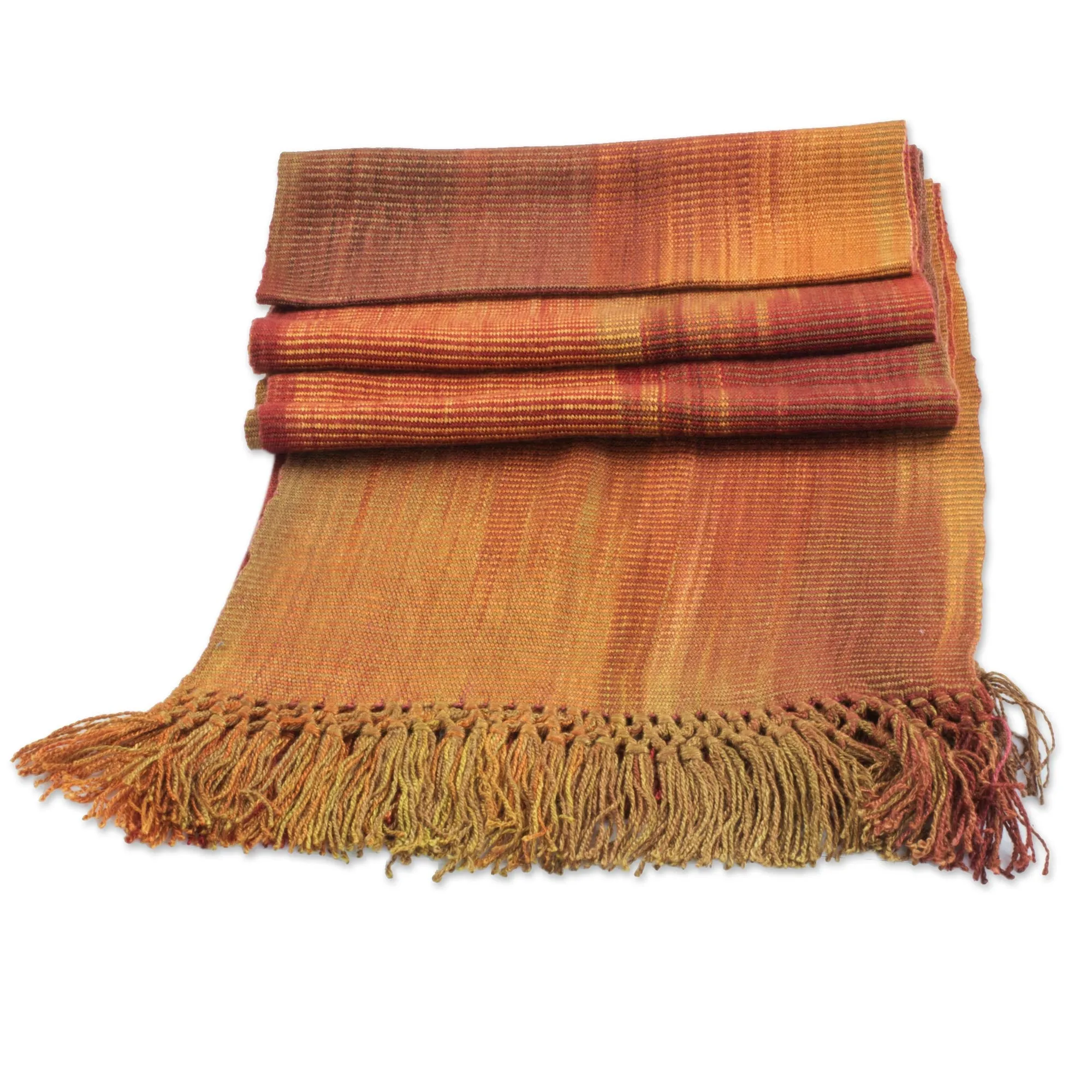 Solola Dawn Orange Brown Maroon Hand Woven Rayon Chenille Scarf