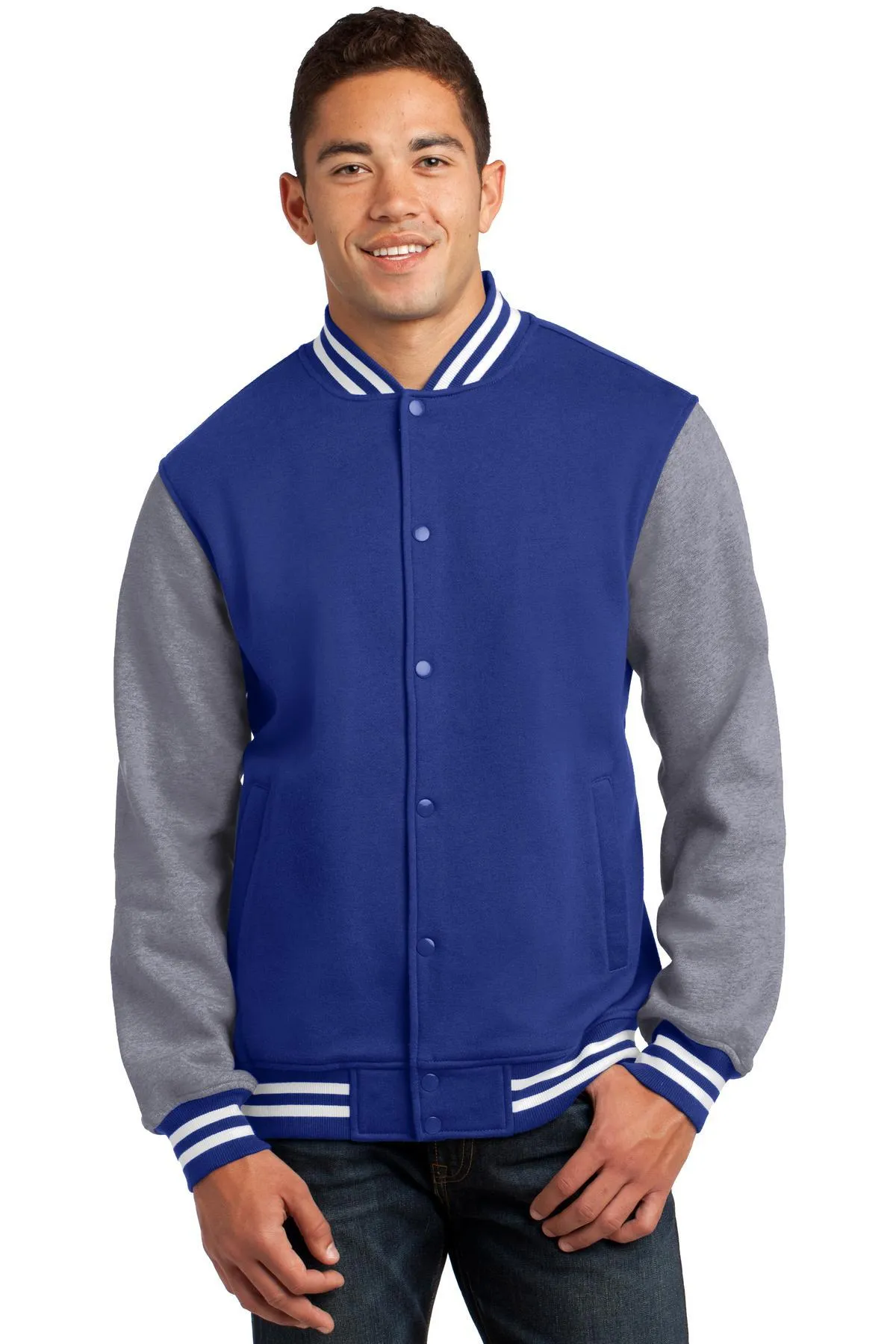 Sport-Tek Fleece Letterman Jacket ST270 True Royal/ Vintage Heather