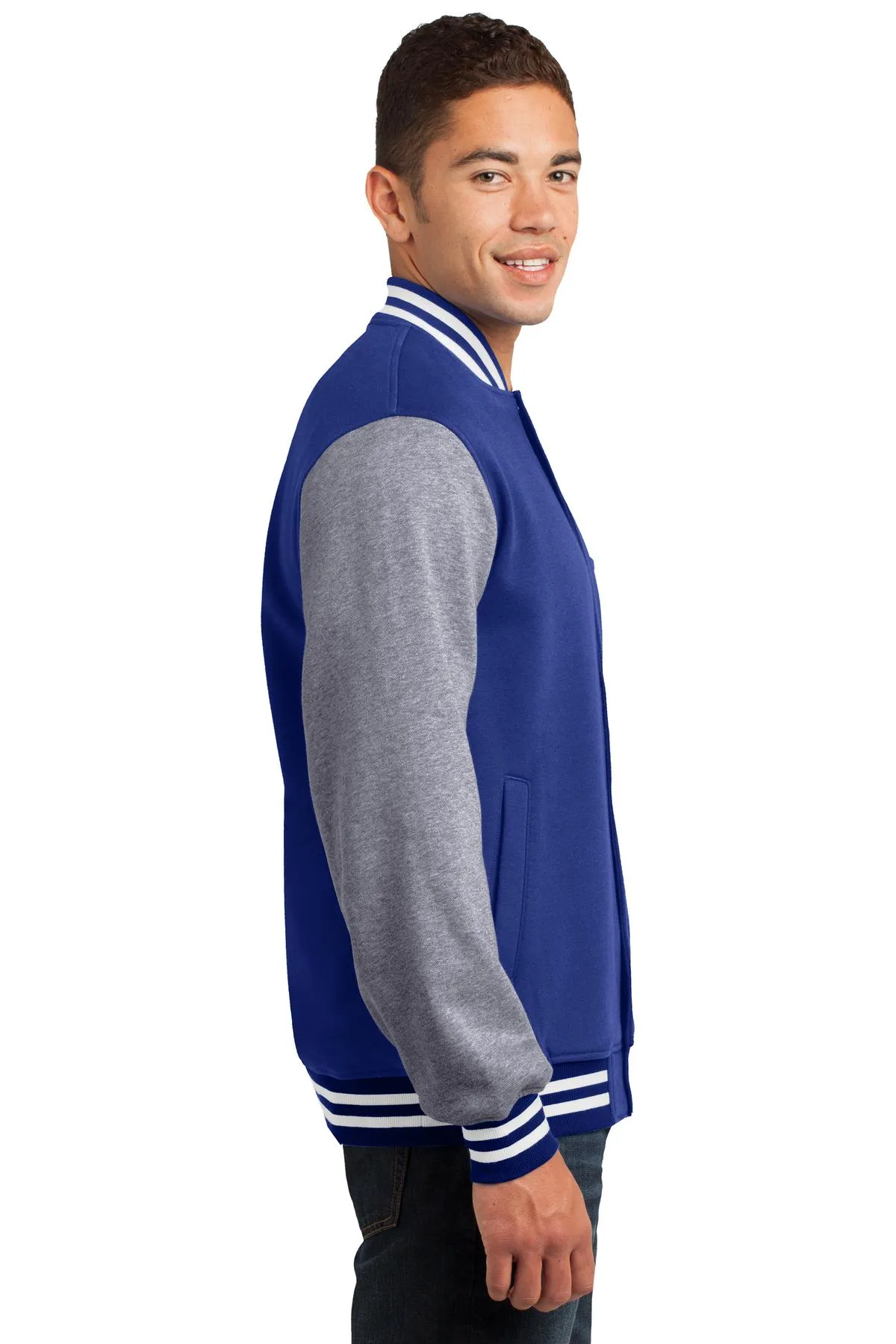 Sport-Tek Fleece Letterman Jacket ST270 True Royal/ Vintage Heather