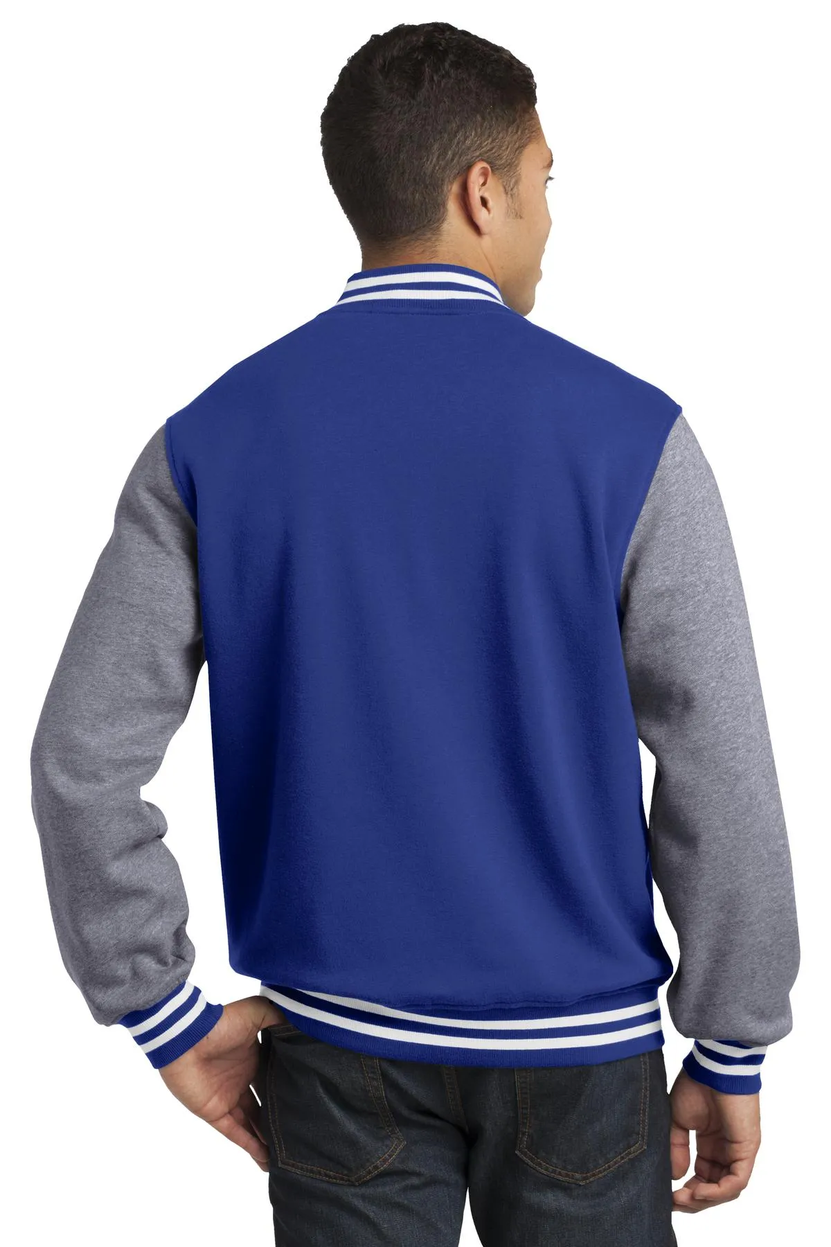 Sport-Tek Fleece Letterman Jacket ST270 True Royal/ Vintage Heather