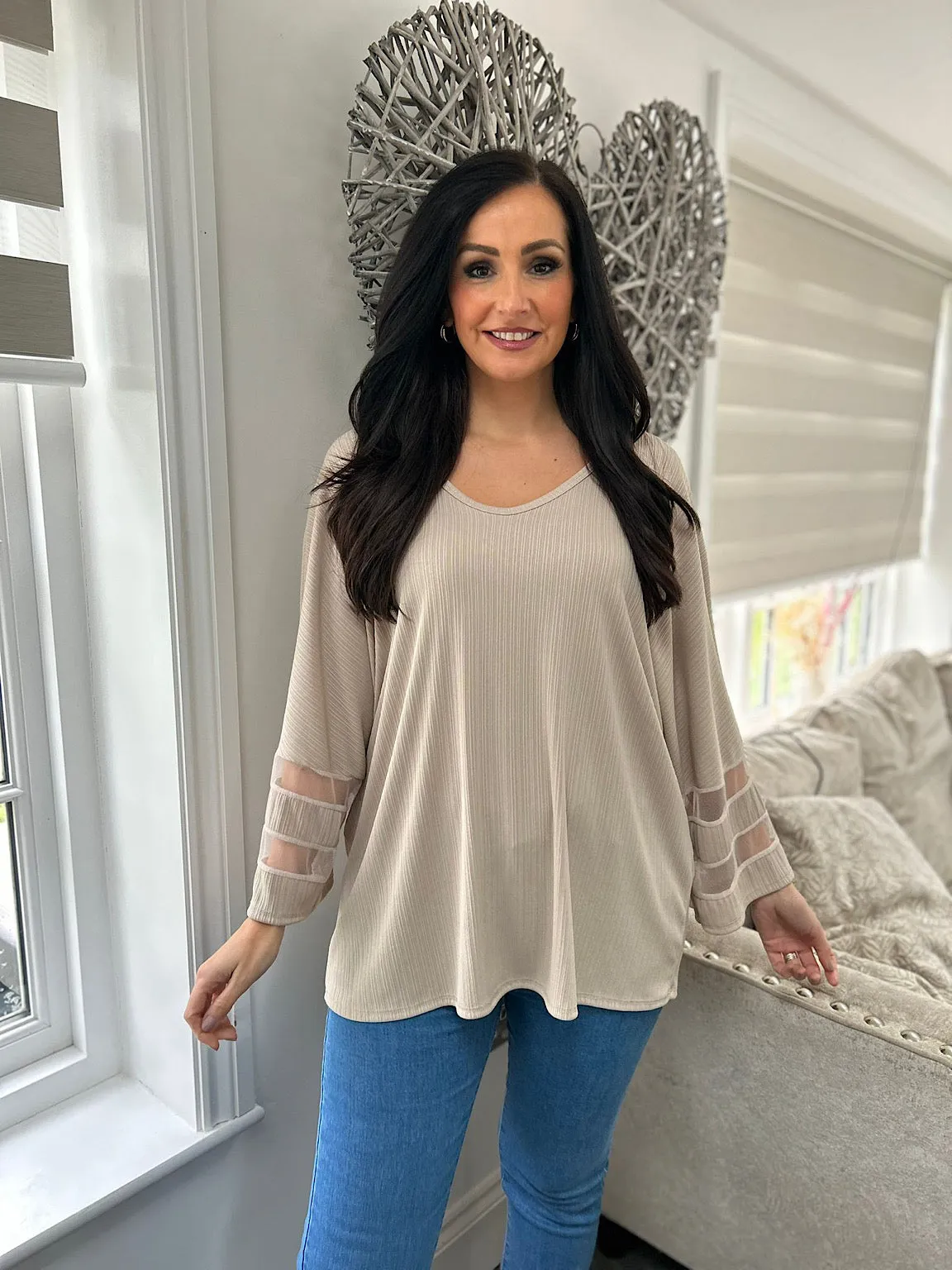 Stone Mesh Sleeve Top Claudia