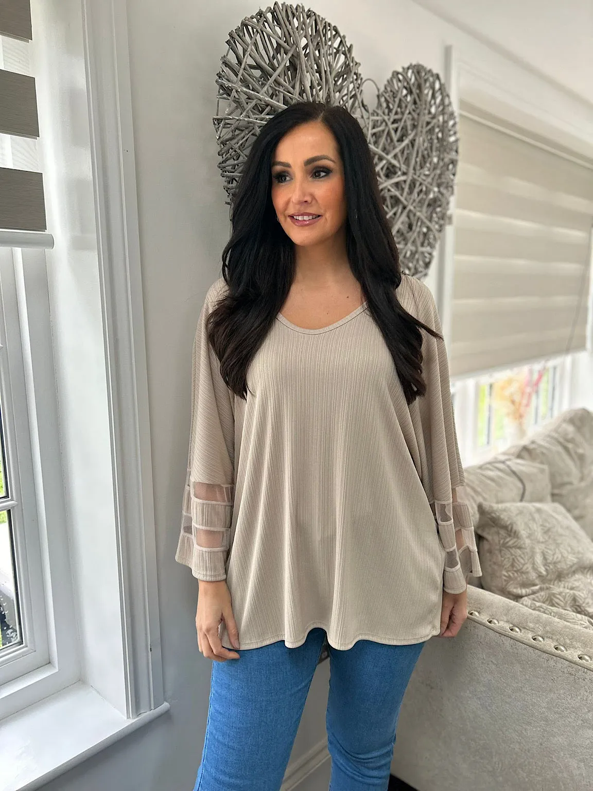 Stone Mesh Sleeve Top Claudia