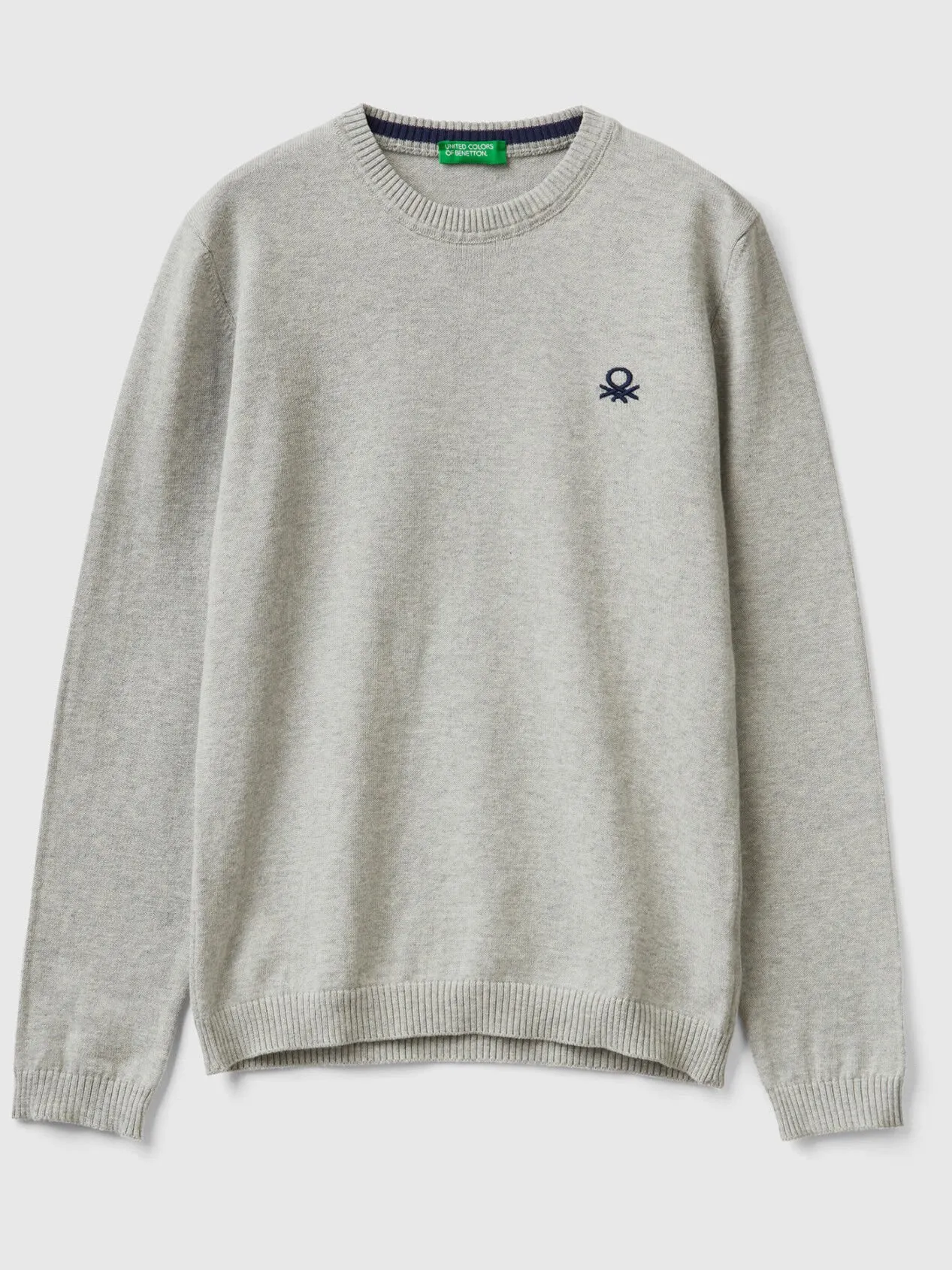 Sweater in pure cotton with logo - Light Gray | Benetton