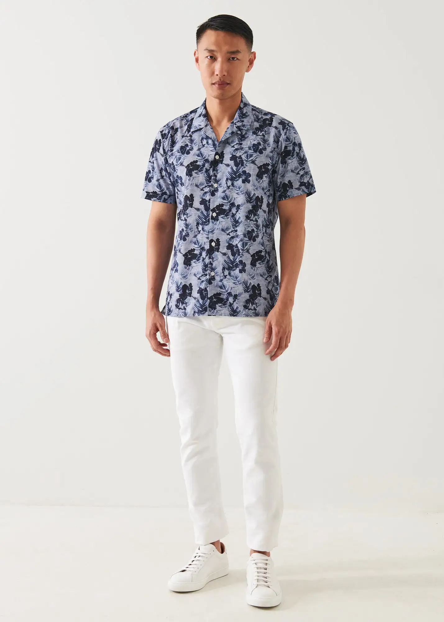 TROPICAL FLORAL PRINT CAMP COLLAR SHIRT