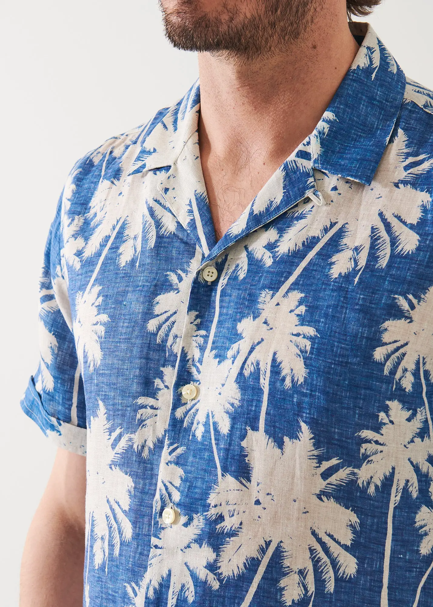 TROPICAL PRINT CAMP COLLAR LINEN SHIRT