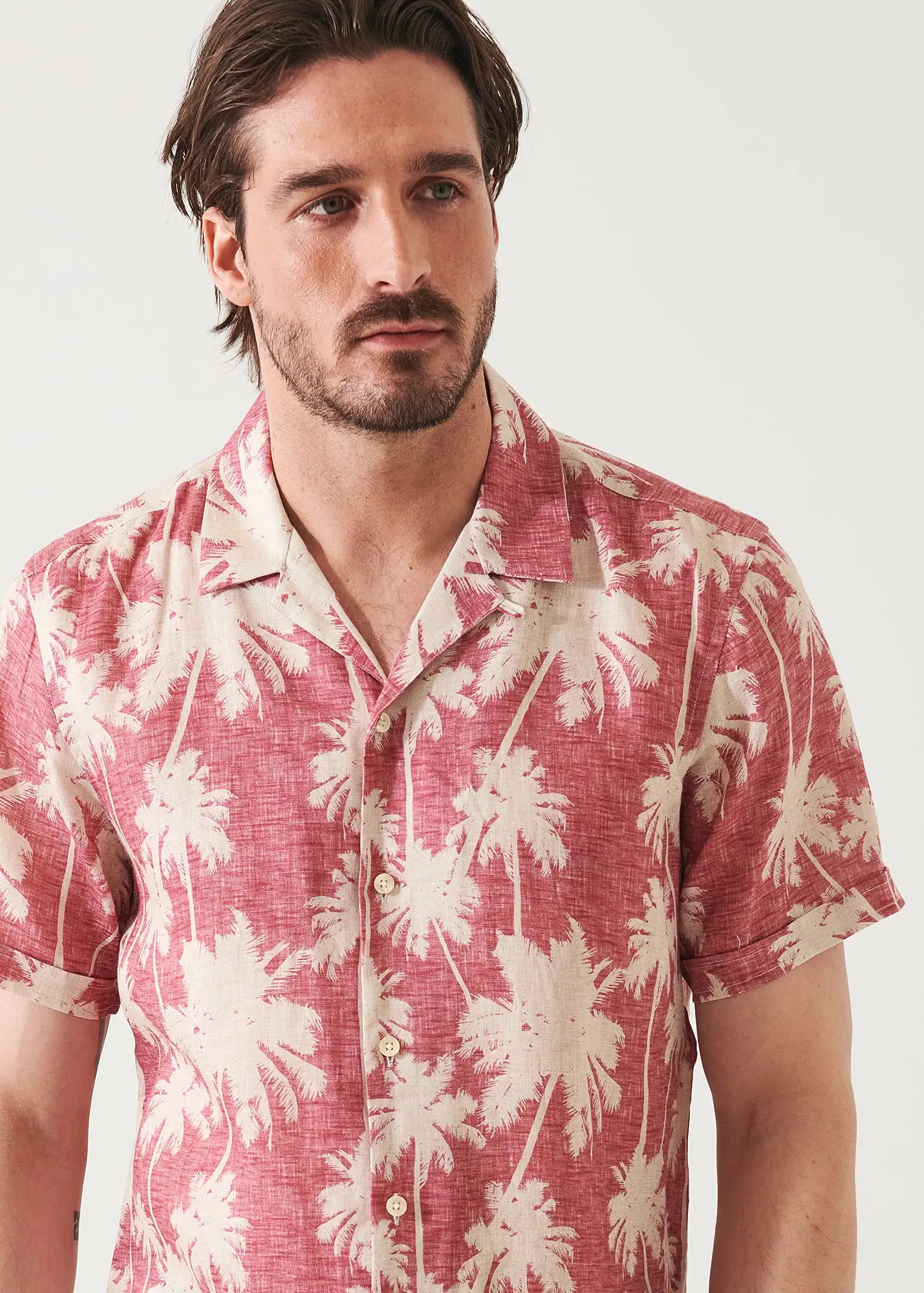 TROPICAL PRINT CAMP COLLAR LINEN SHIRT