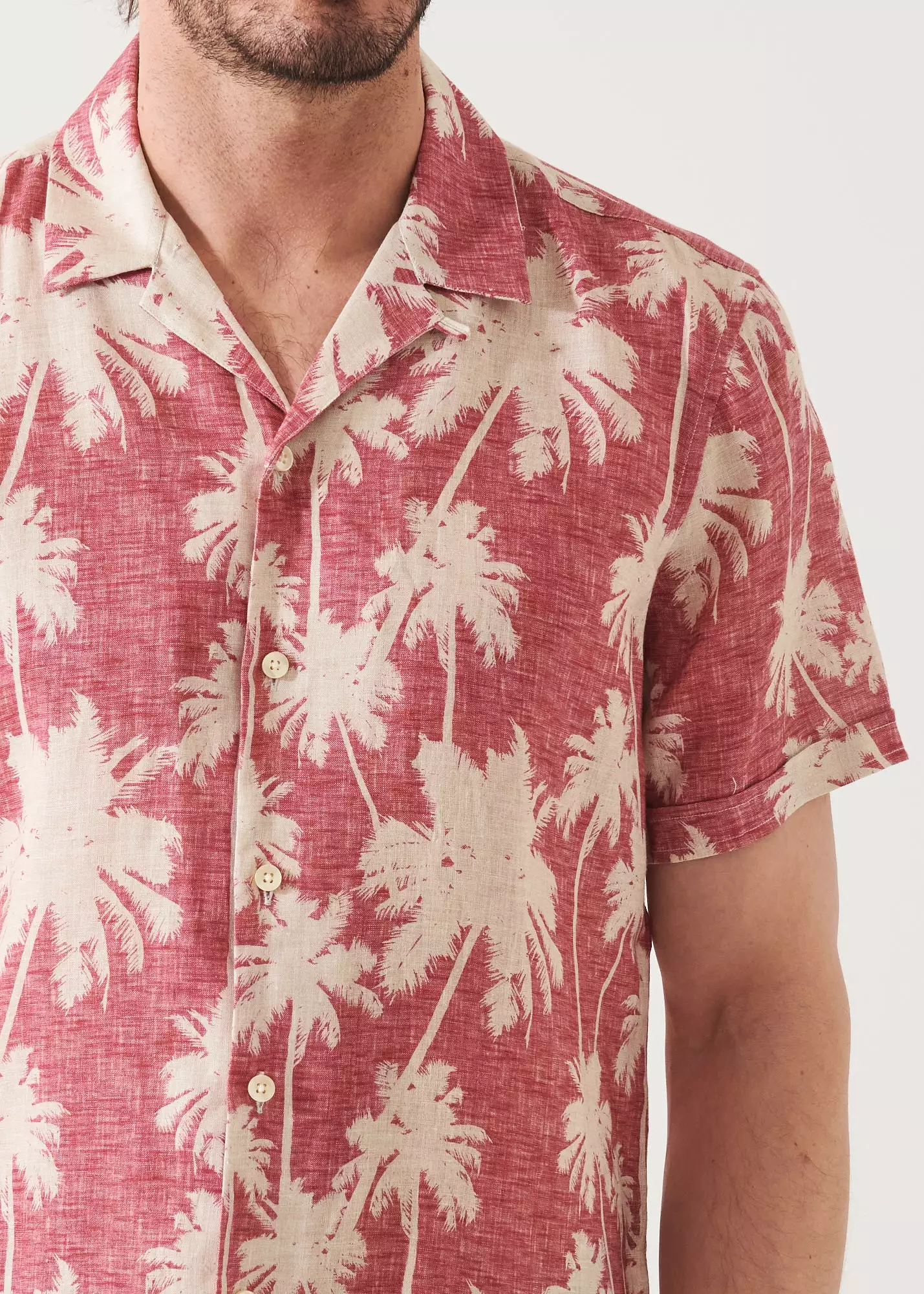 TROPICAL PRINT CAMP COLLAR LINEN SHIRT