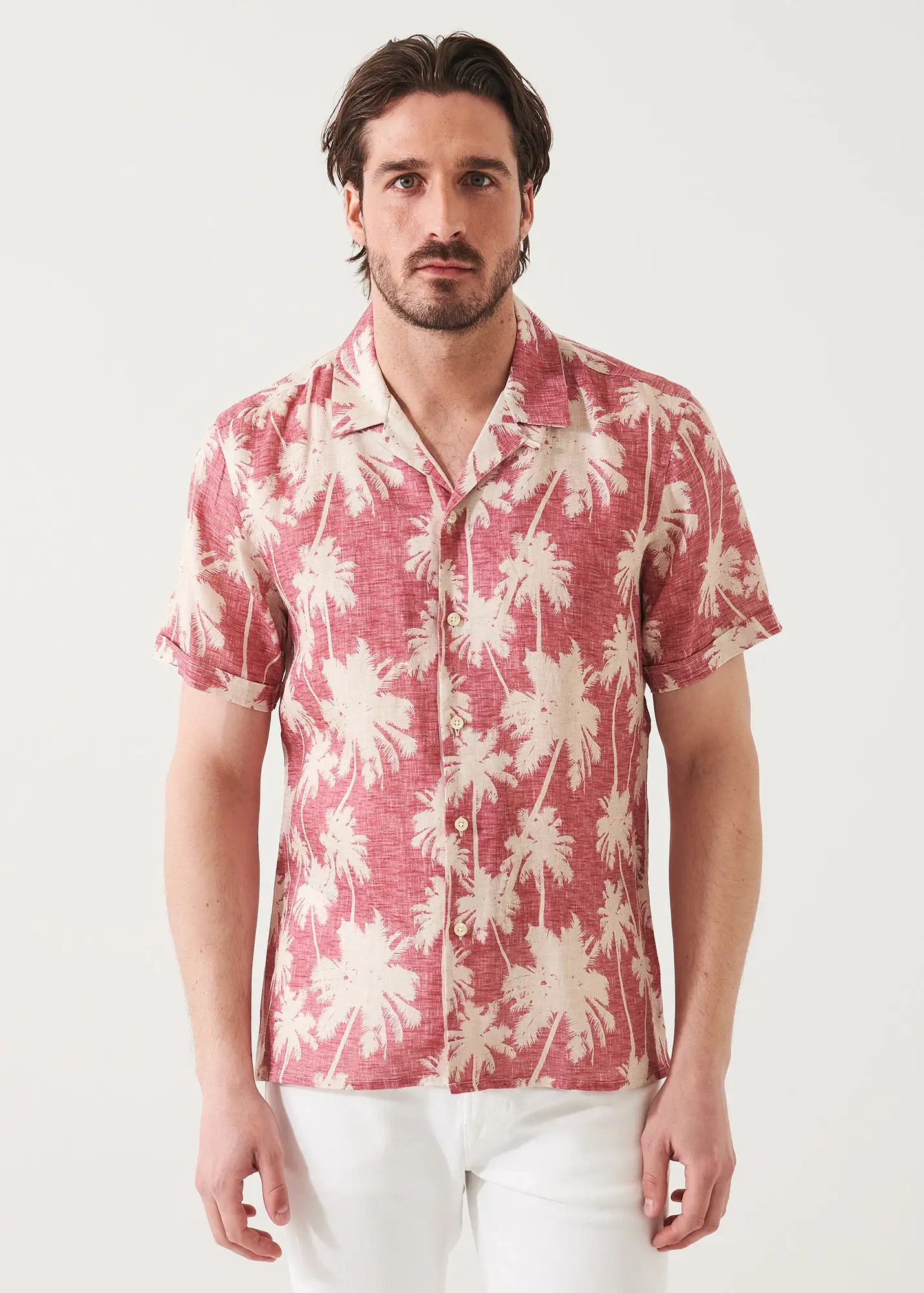 TROPICAL PRINT CAMP COLLAR LINEN SHIRT