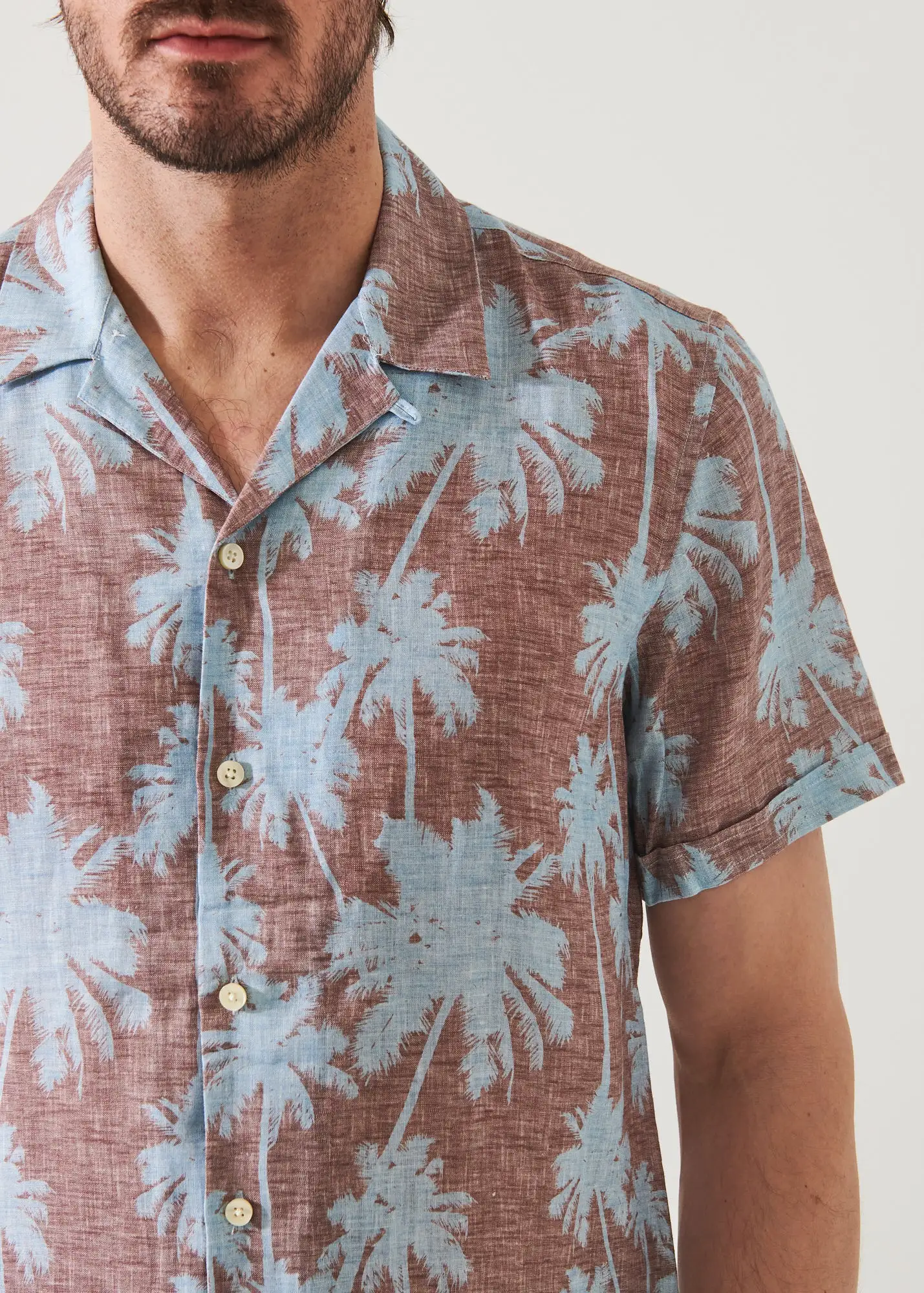 TROPICAL PRINT CAMP COLLAR LINEN SHIRT