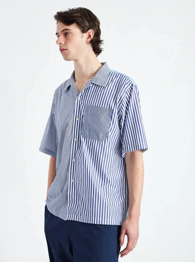 Universal Works Camp Shirt Mixed Classics blue stripe P26035