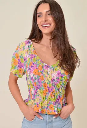 V-Neck Smocked Top-Fresh Garden