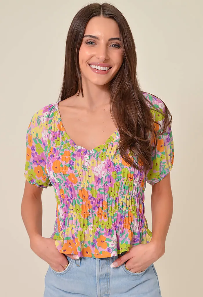 V-Neck Smocked Top-Fresh Garden