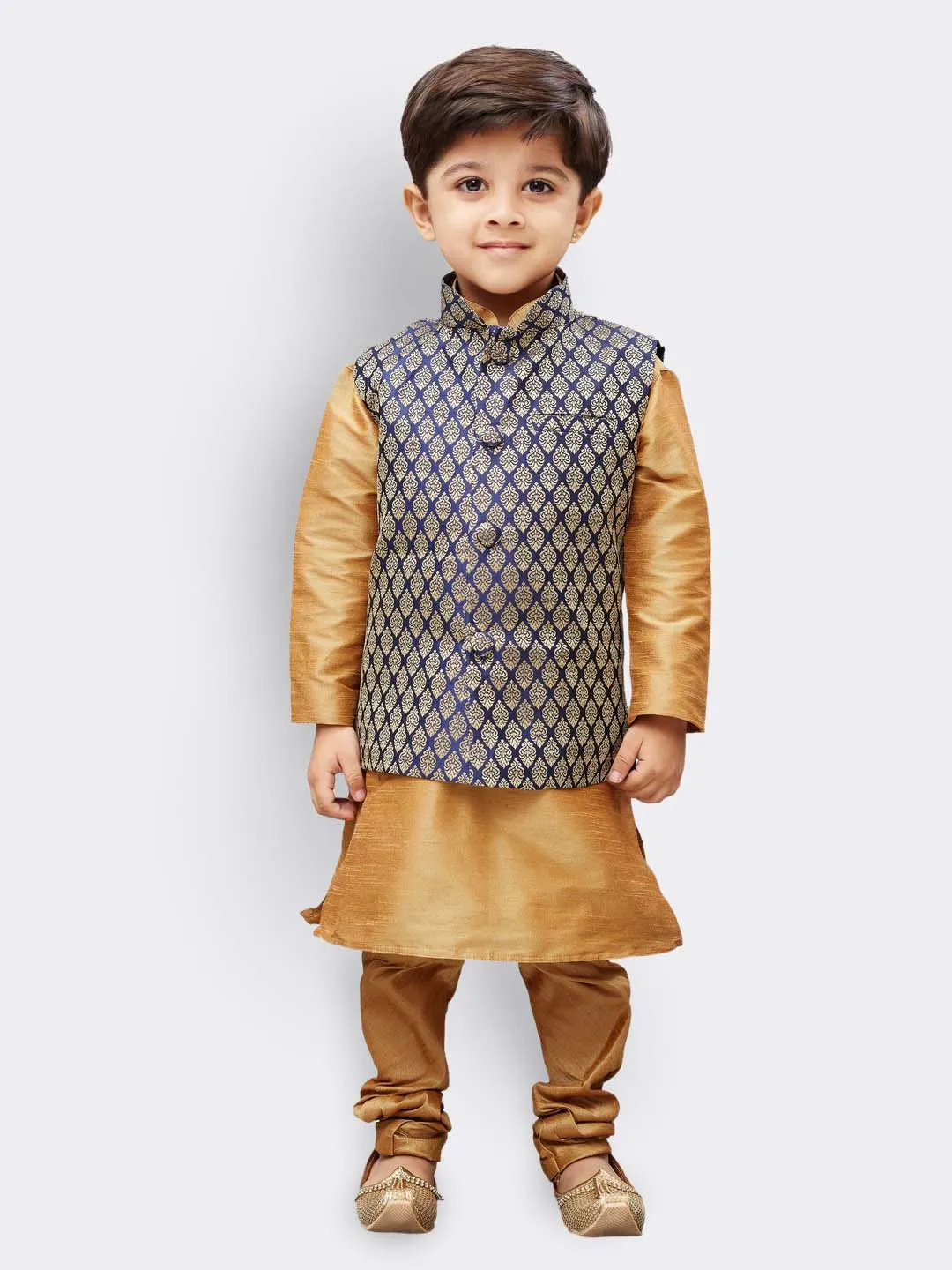 Vastramay Boys' Blue Silk Blend Nehru Jackets