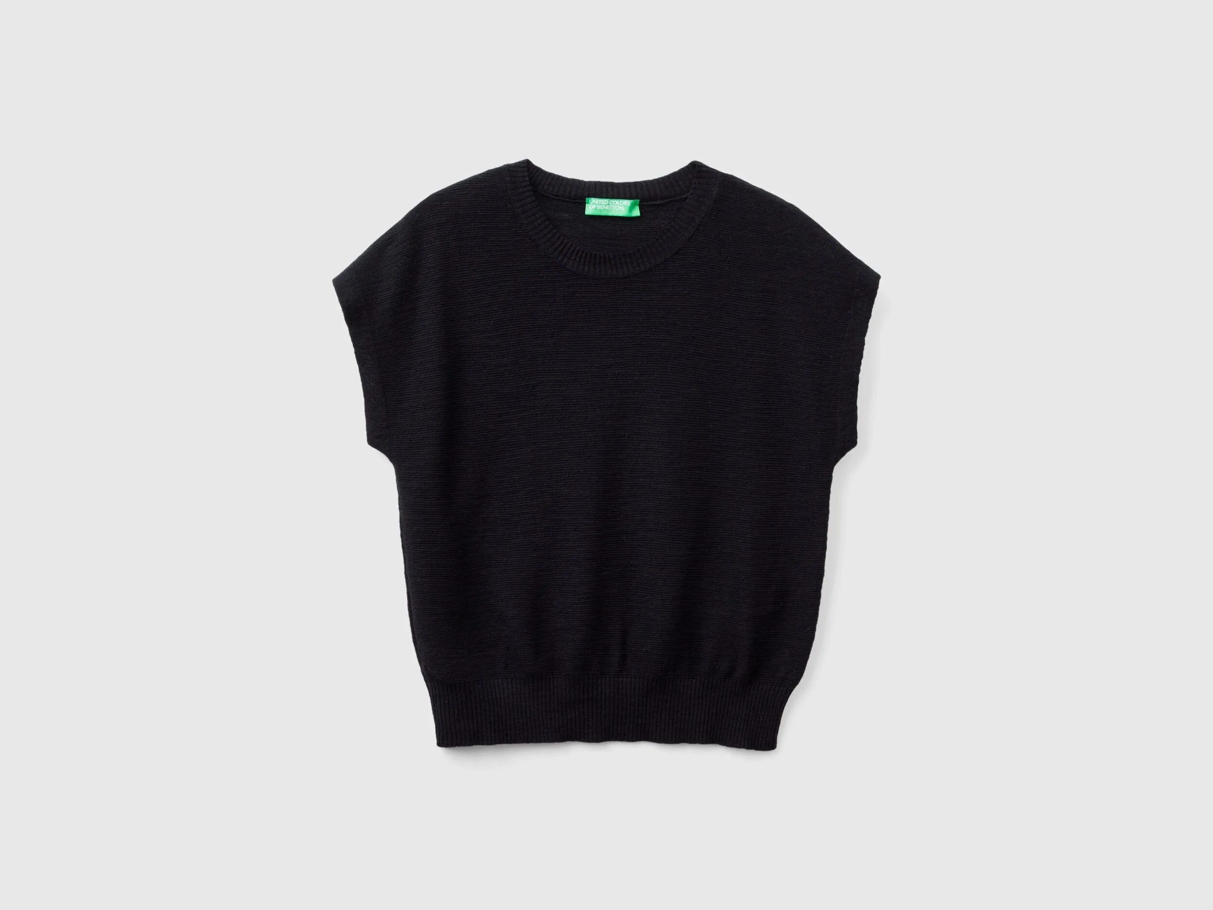 Vest in cotton and linen blend - Black | Benetton