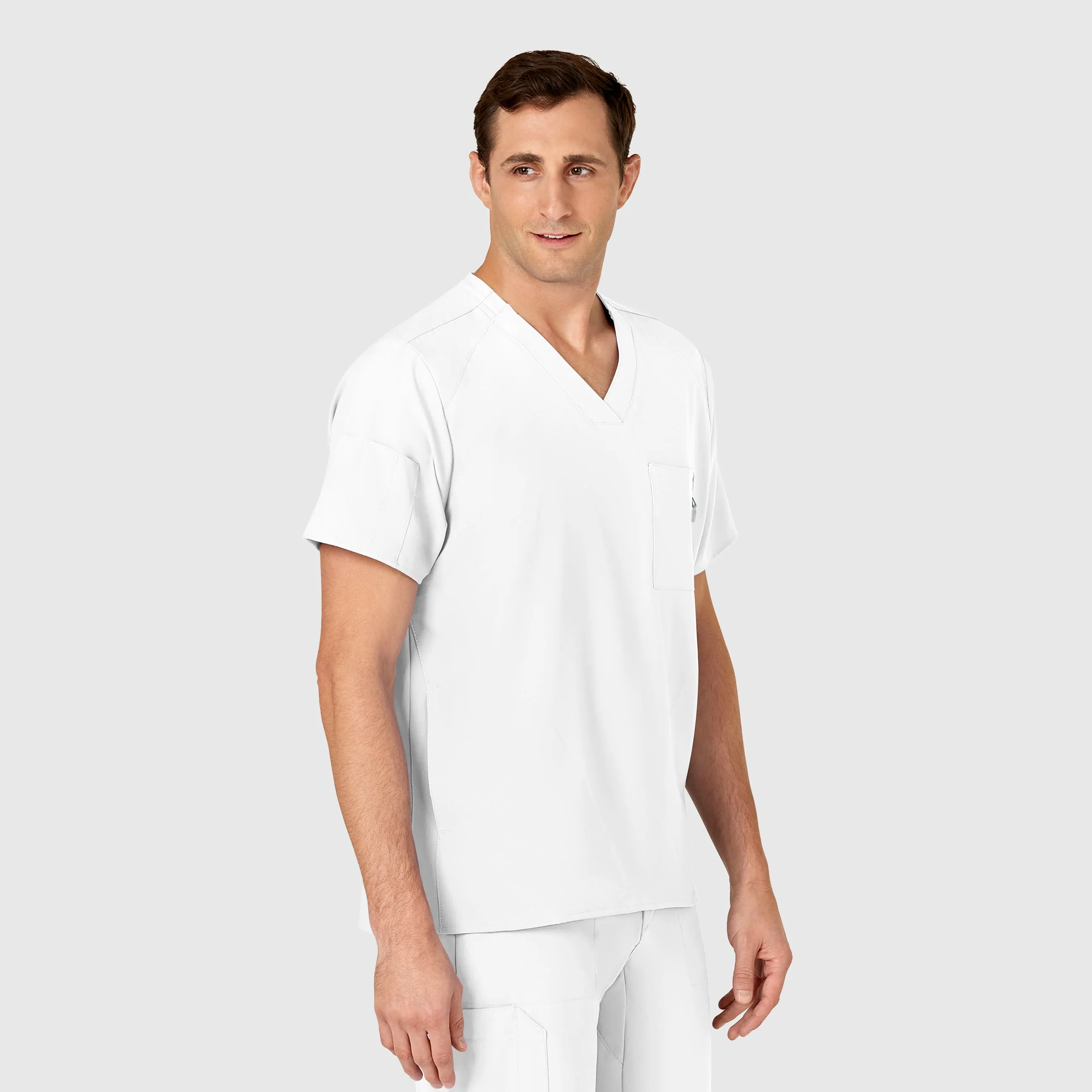 W123 Men's V-Neck Scrub Top - White