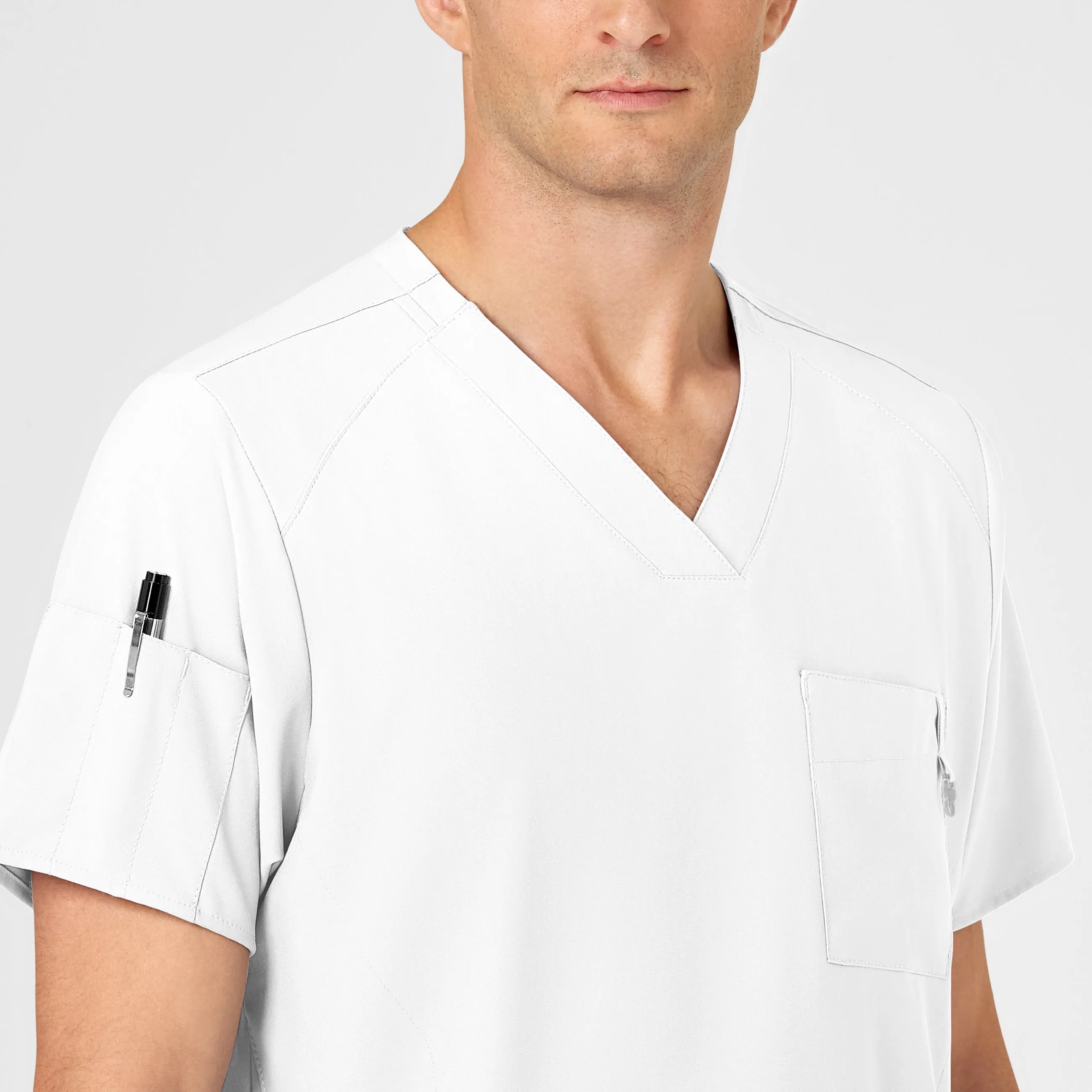 W123 Men's V-Neck Scrub Top - White