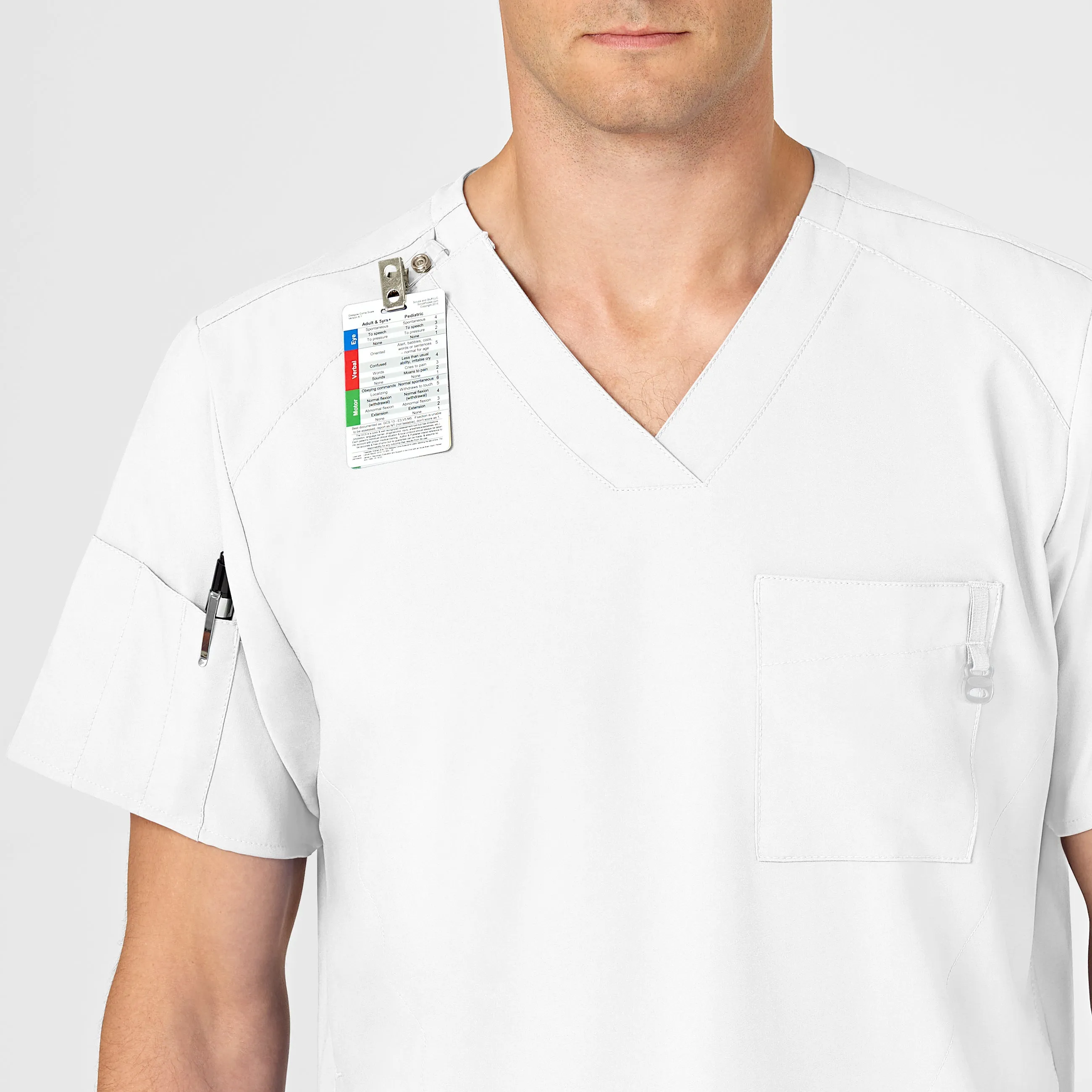 W123 Men's V-Neck Scrub Top - White